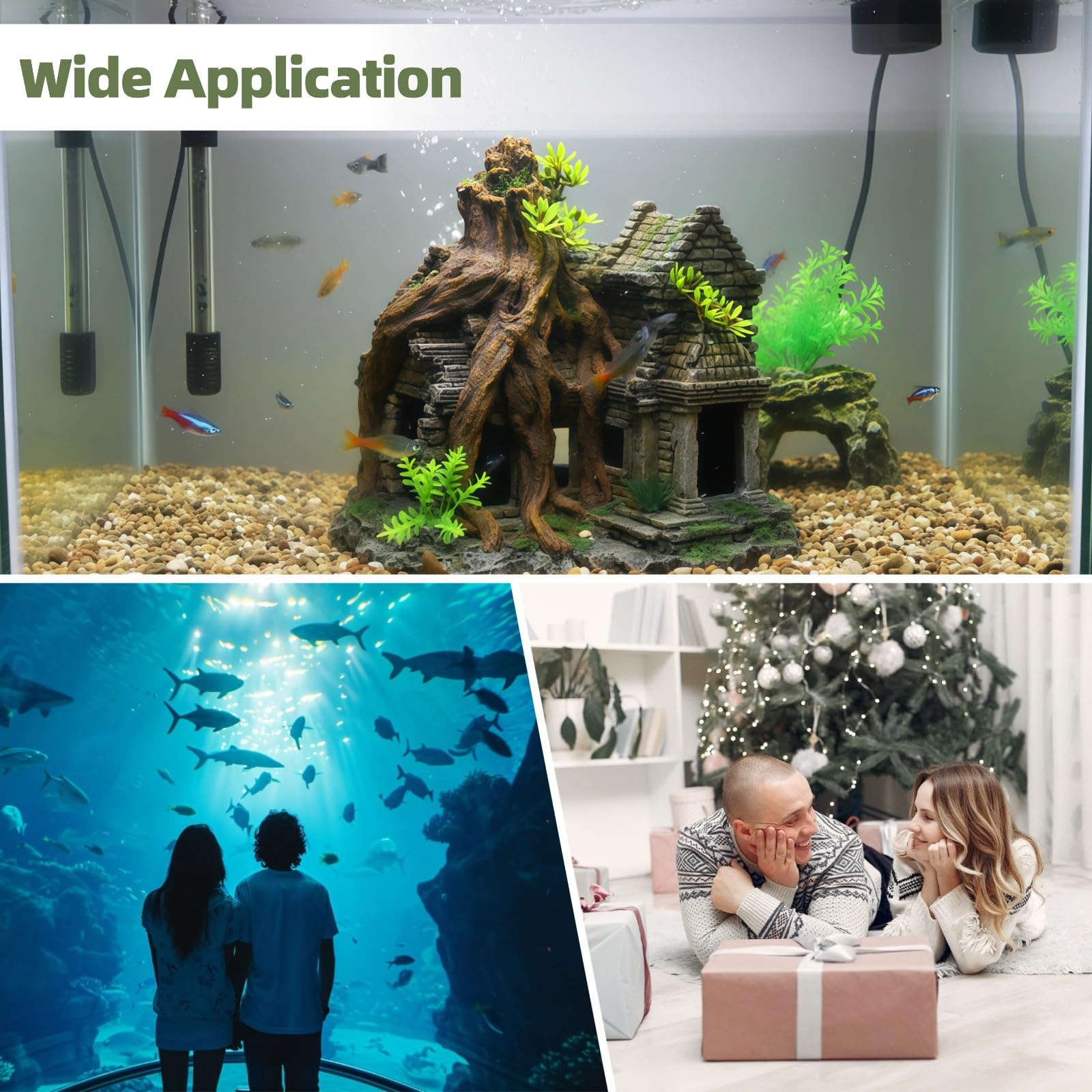 Decorazione per acquario in resina, grande 23,1 cm, grotta che nasconde i pesci con struttura in pietra antica, design a radice dell'albero per serbatoi di sale e acqua dolce, paesaggio
