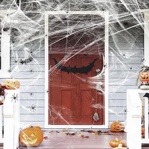 Miniatura 4 de Telarañas de Halloween de 1200 pies cuadrados y 50 arañas falsas, telarañas súper elásticas, decoración de fiesta para decoración de Halloween en