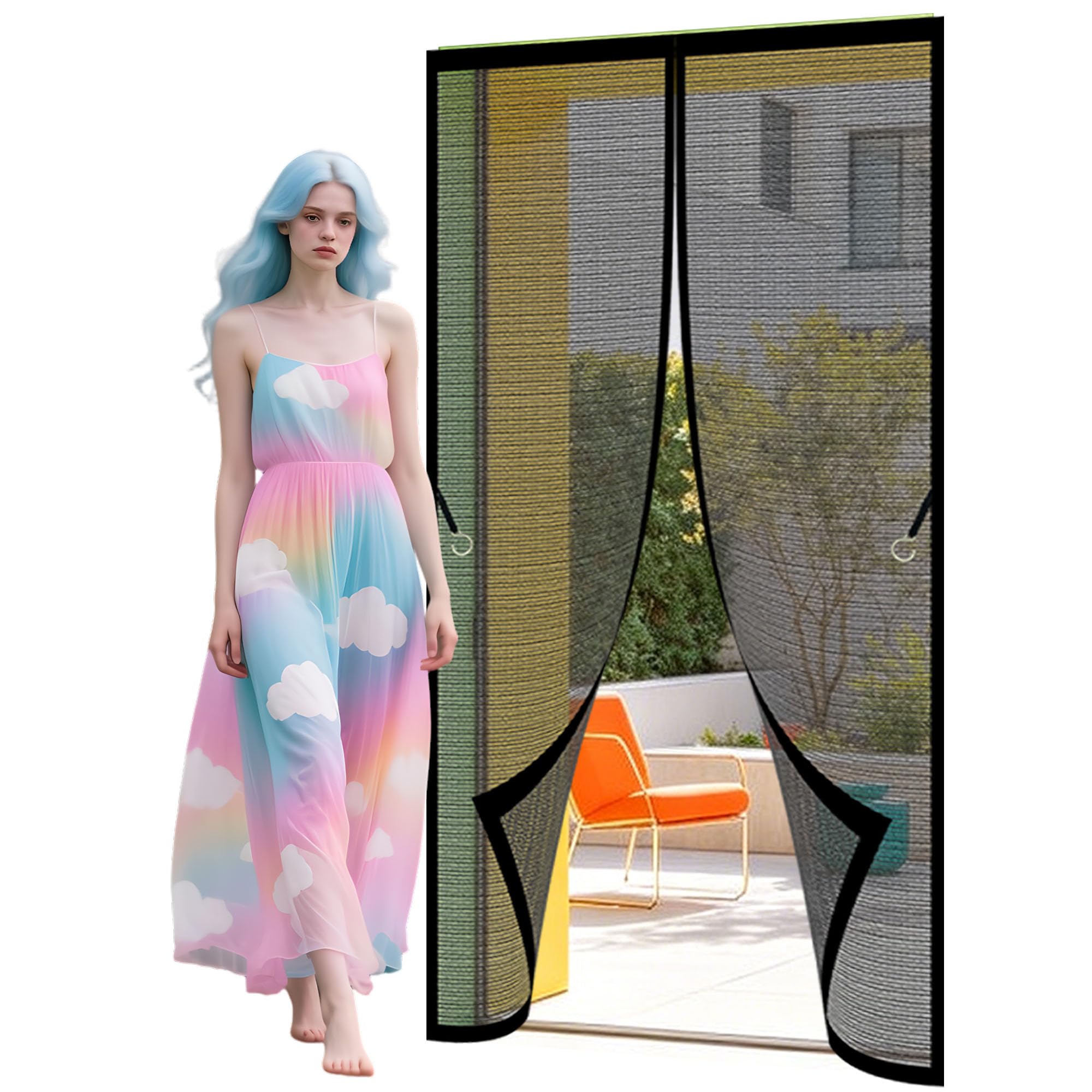 Magnet Fly Screen Door Insect 116 x 186 cm Automatically Closes Magnetic Screen Fly Doors Keeps Bugs Out Suitable for Patio Room Balcony Bedroom, Black