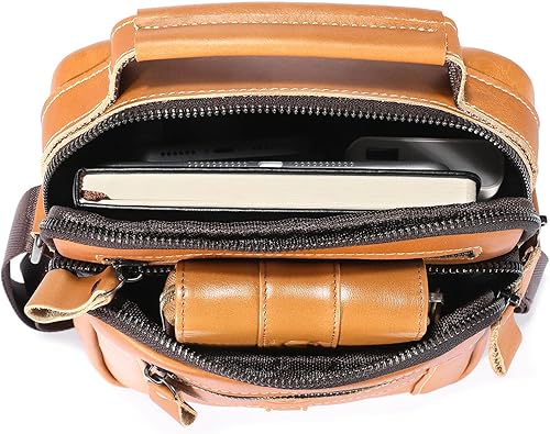 Miniatura 3 de Bolsos cruzados de cuero para hombre, bolso de hombro casual, bolso de mensajero de viaje, bolso vintage con múltiples bolsillos