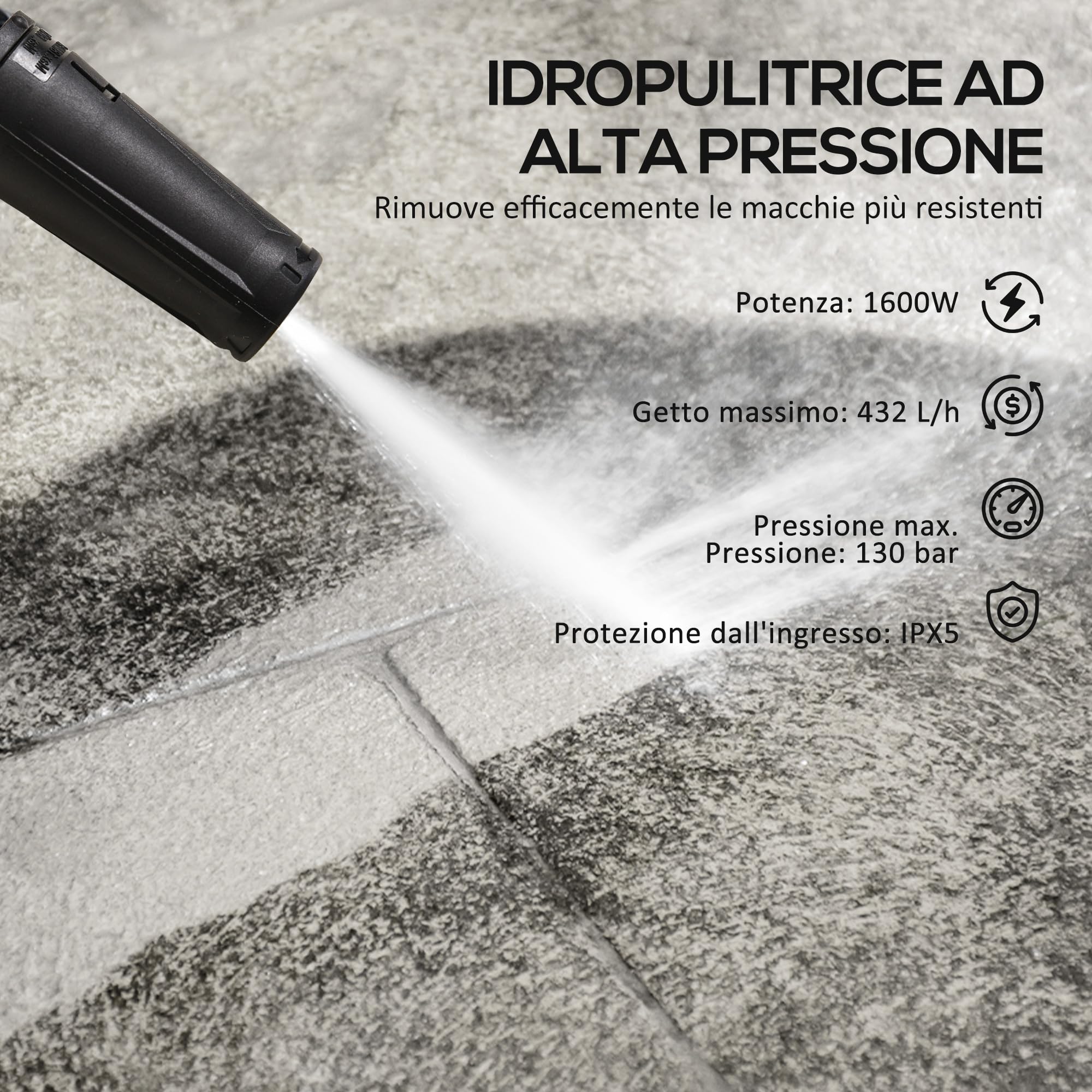 DURHAND Idropulitrice ad Alta Pressione 1600W con Kit Pulizia e Ugello Regolabile, Idropulitrice Professionale, Rame e Alluminio, Portata Max 390 l/h, 130 Bar, per Auto Giardino Casa, Blu e Nero