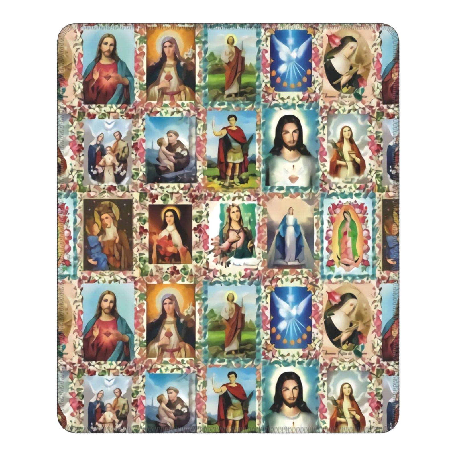 Catholic Saints Images Collage Mouse Pad with Stitched Edge Non-Slip Rubber Base Mousepad for Laptop Computer-Pc