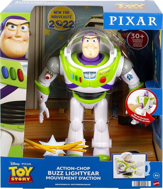 Mattel Disney Pixar Toy Story Talking Buzz Lightyear Action Figure with Motion, Action Chop 10-inch Collectible Toy with 30+ Sounds & Phrases