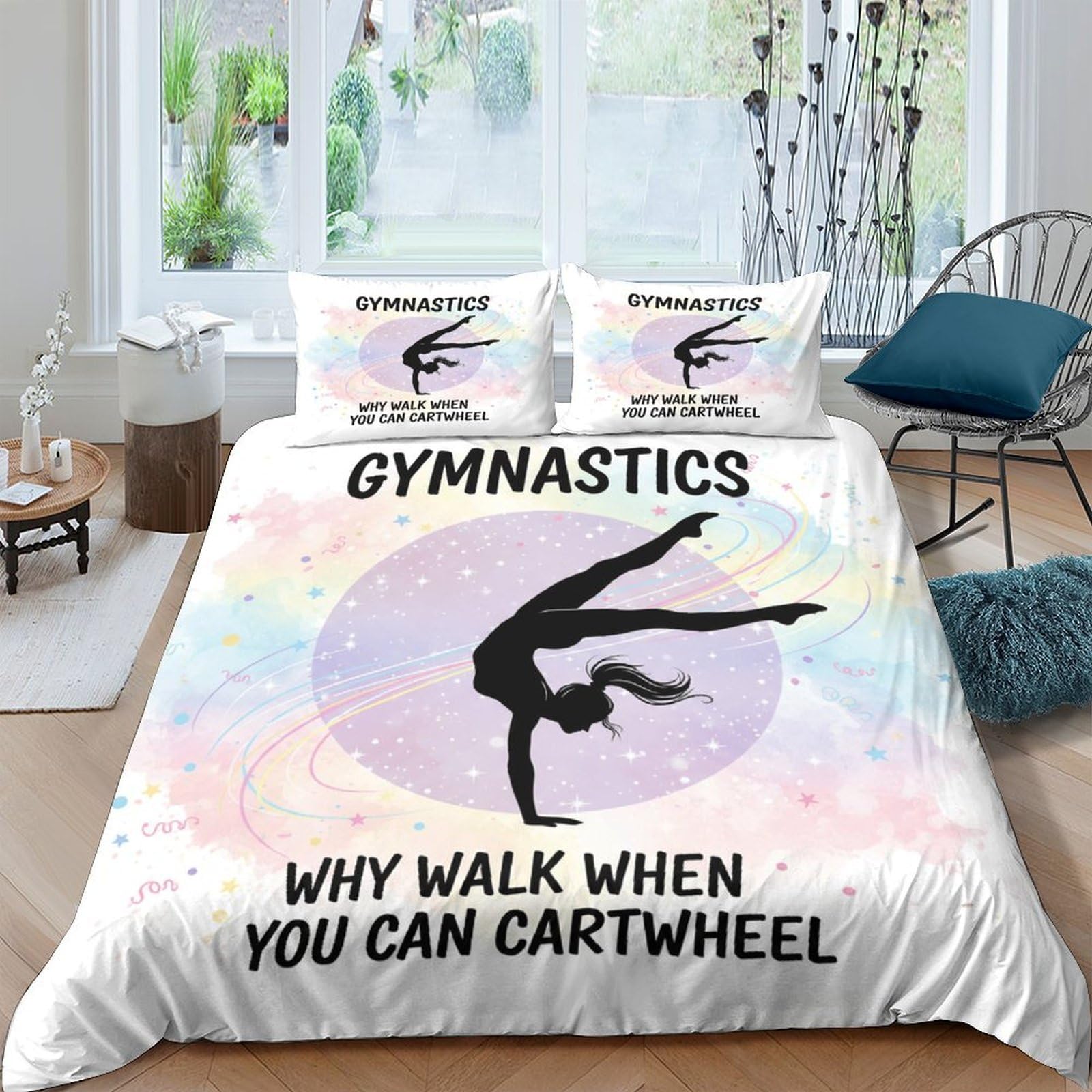 Ctjqhvkz Style-8 3D Printed Gymnastics Fitted Sheet Microfiber Tie Dye Silhouette Bed Sheet Anti-Slip Machine Washable For Bedroom Dorm Home Decor Single（135X200cm）