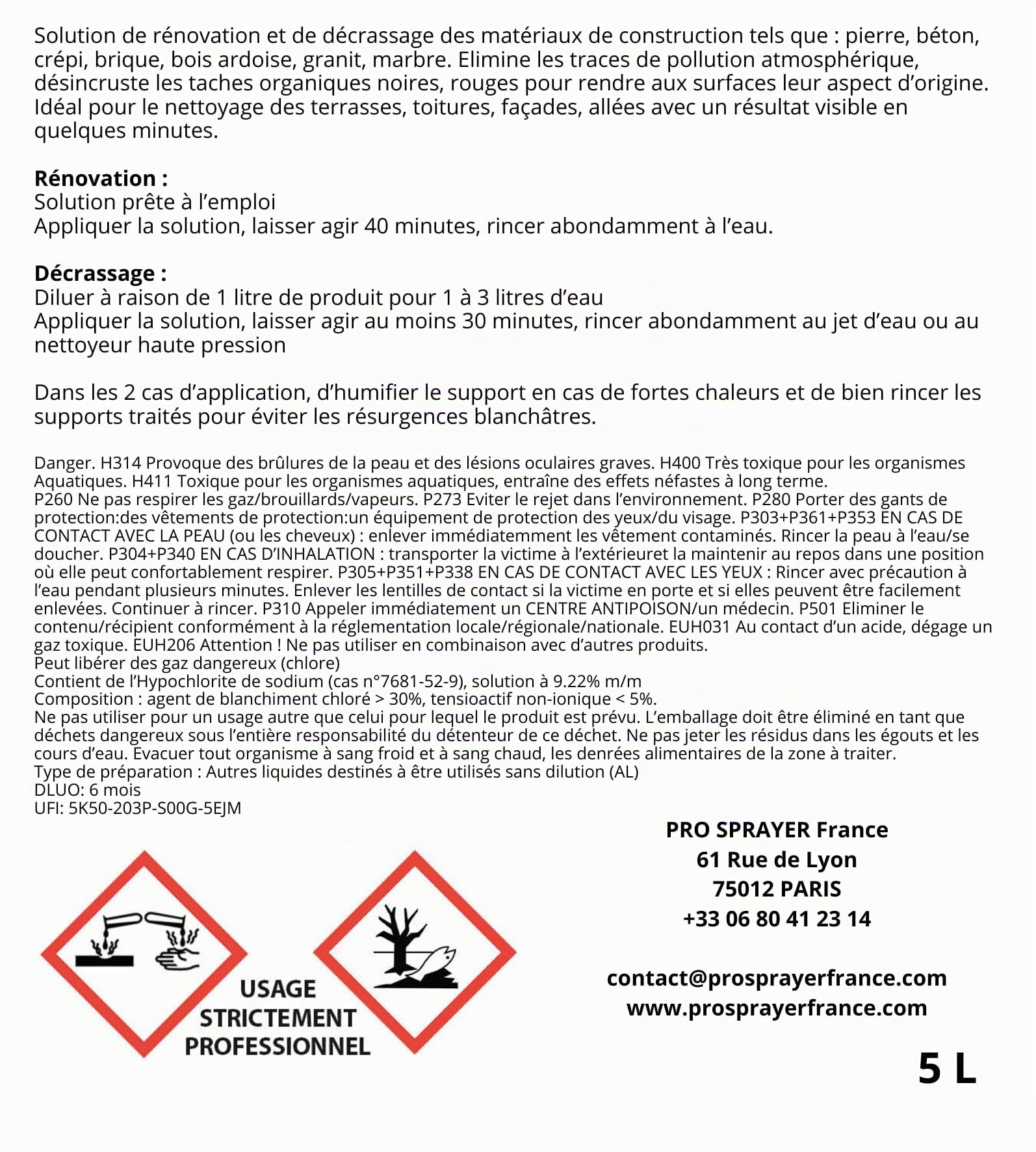 PHOENIX Net'Pro - Nettoyage toiture & terrasse – Nettoyant toiture professionnel Netpro – Élimine taches, pollution et mousses – Nettoyage terrasse extérieur et façade – Produit efficace et rapide 5L