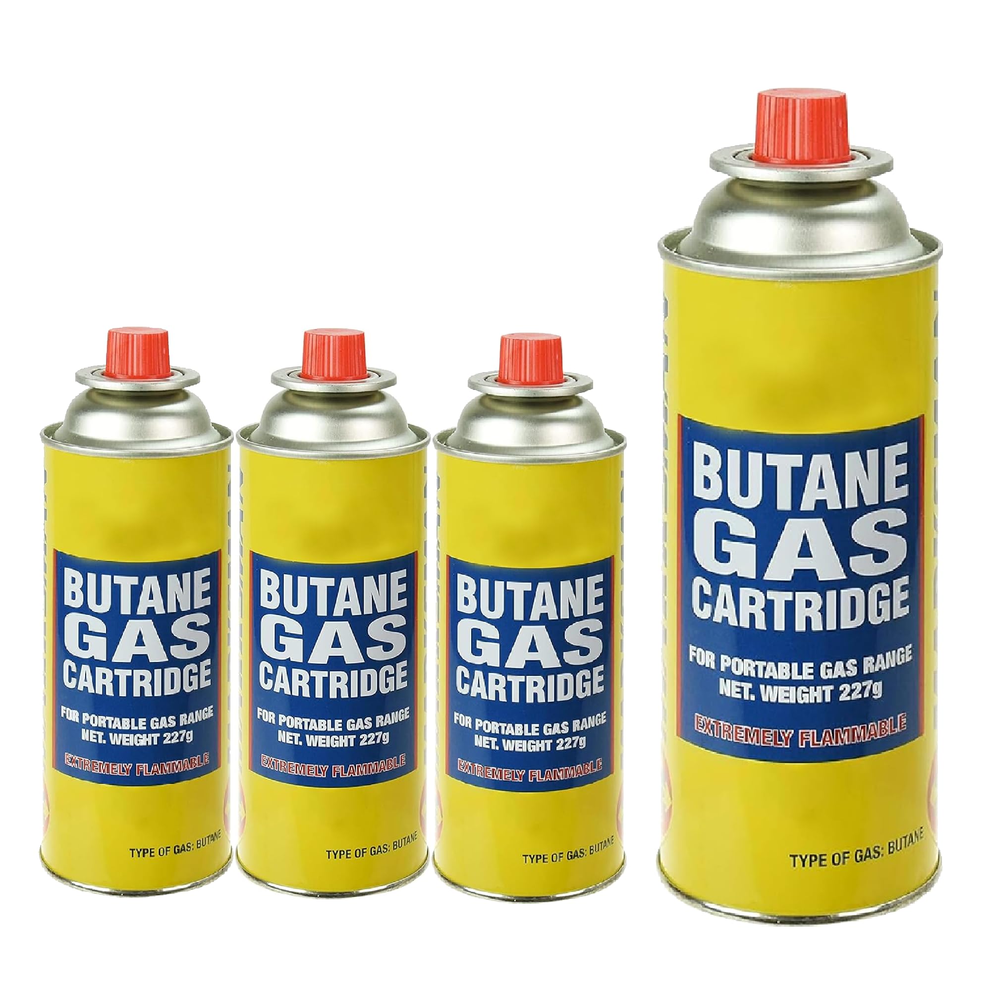 UR CHOICE Butane Gas Canisters Pack of 4, Portable Refill Bottles for Camping Stove, Heater, Blowtorch & BBQ | Universal Gas Cartridge for Cookers, Burners & Weed Wands