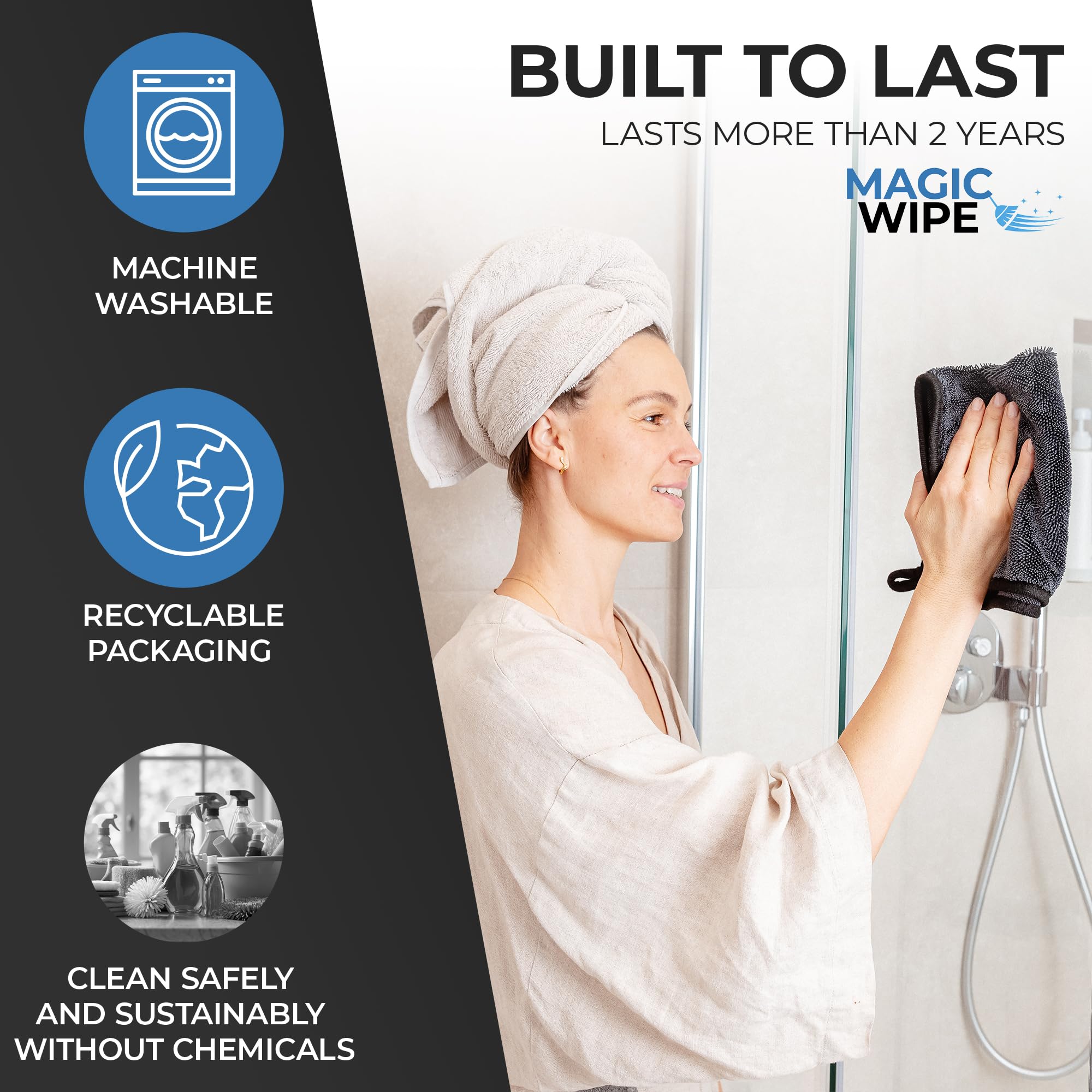 MAGIC WIPE Panno per asciugare il bagno, confezione da 6, 30 x 40 cm, panno multiuso in microfibra, panno per la pulizia senza striature e pelucchi, di alta qualità, per bagno, cucina, specchi, auto