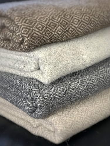 Miniatura 5 de Eikei Manta de lana con patrón de diamantes geométricos, manta de gran tamaño para sofá, con ribete de flecos, suave lana merina, estilo minimalista