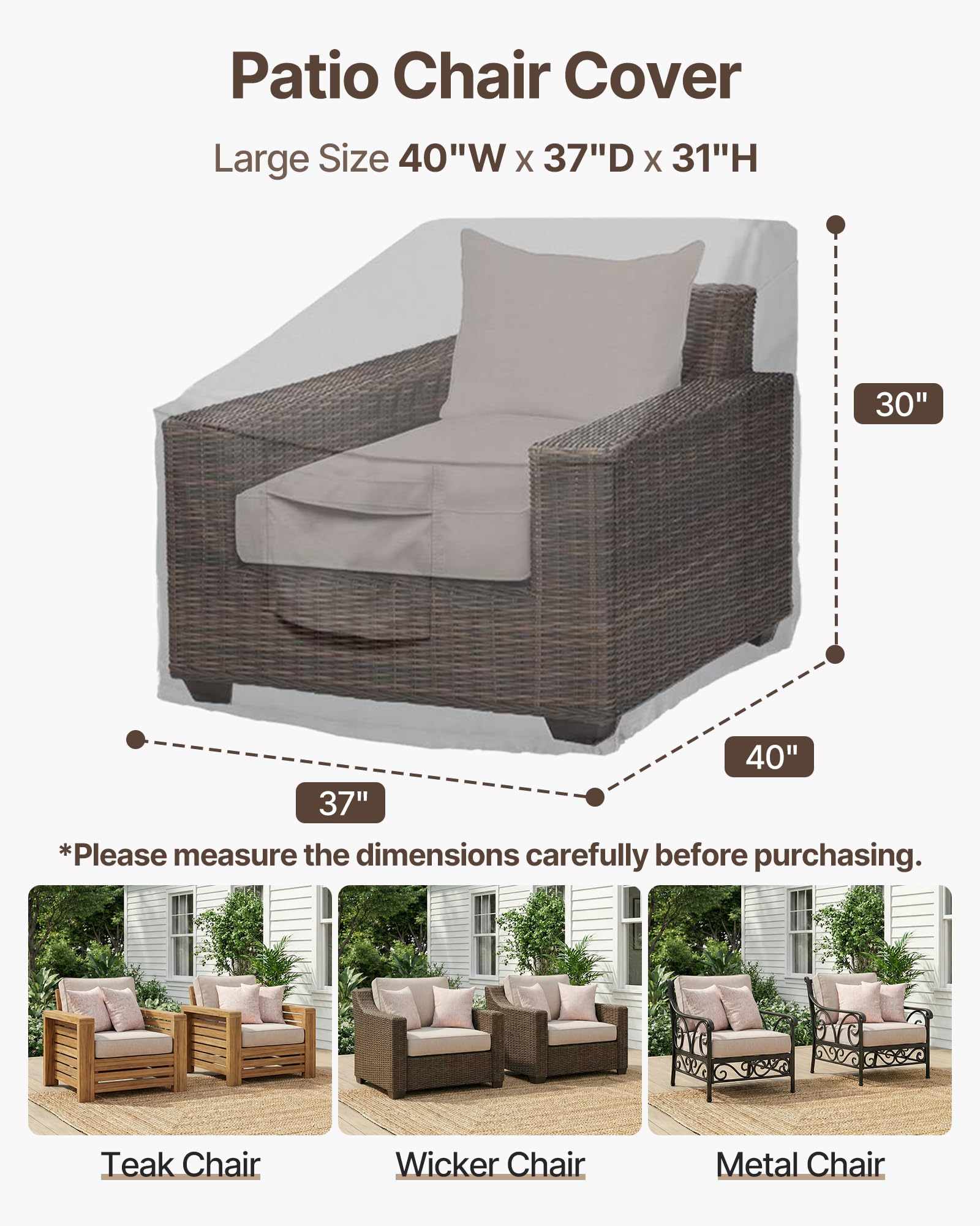 Vailge - Fundas para sillas de patio, fundas para asientos profundos, resistentes e impermeables para muebles de patio y jardín