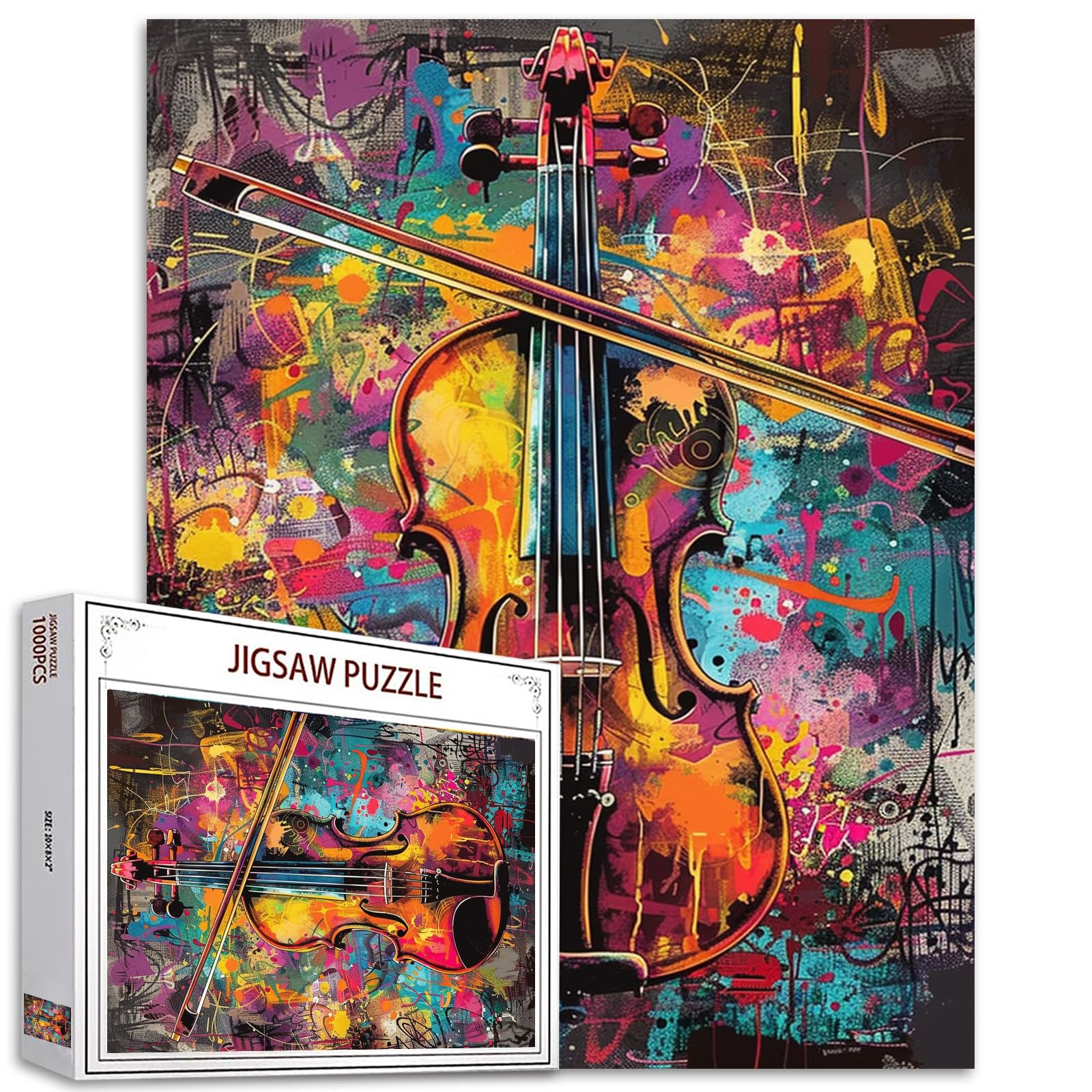 Graffiti Violin 1000 Pieces Adult Jigsaw Puzzle,Retro Instrument Perfect for Fun Brain Puzzle Lovers Vibrant Illustrations and Quality Pieces Challenging and Relaxing Great Gift Idea 20 x 27 in