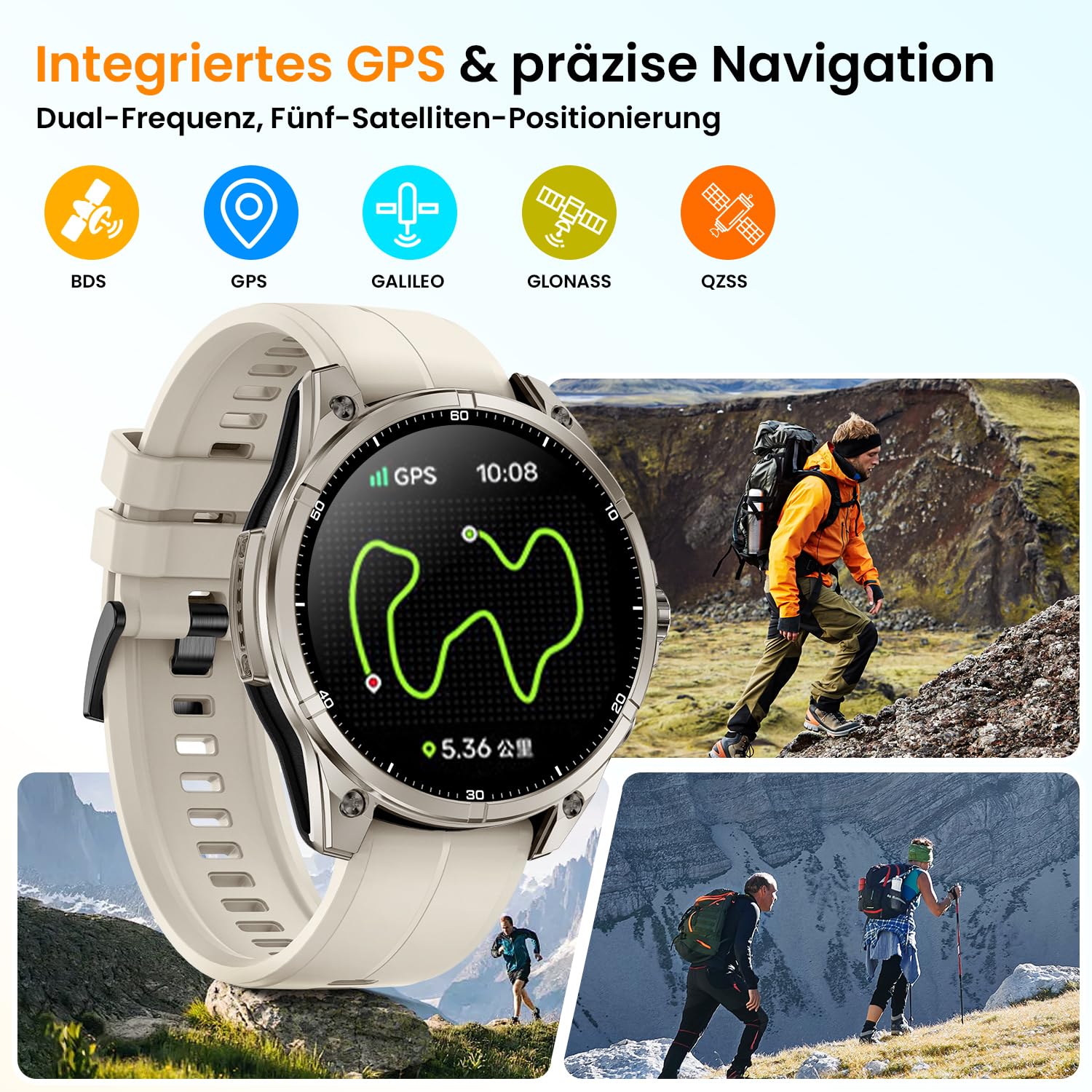 Rogbid Smartwatch dla mężczyzn, GPS, zegarek sportowy, 1,43" HD AMOLED, 5 ATM, wodoszczelny, metalowy, wojskowy smartwatch, tracker aktywności fizycznej z kompasem, krokomierzem, monitorem snu, tętnem