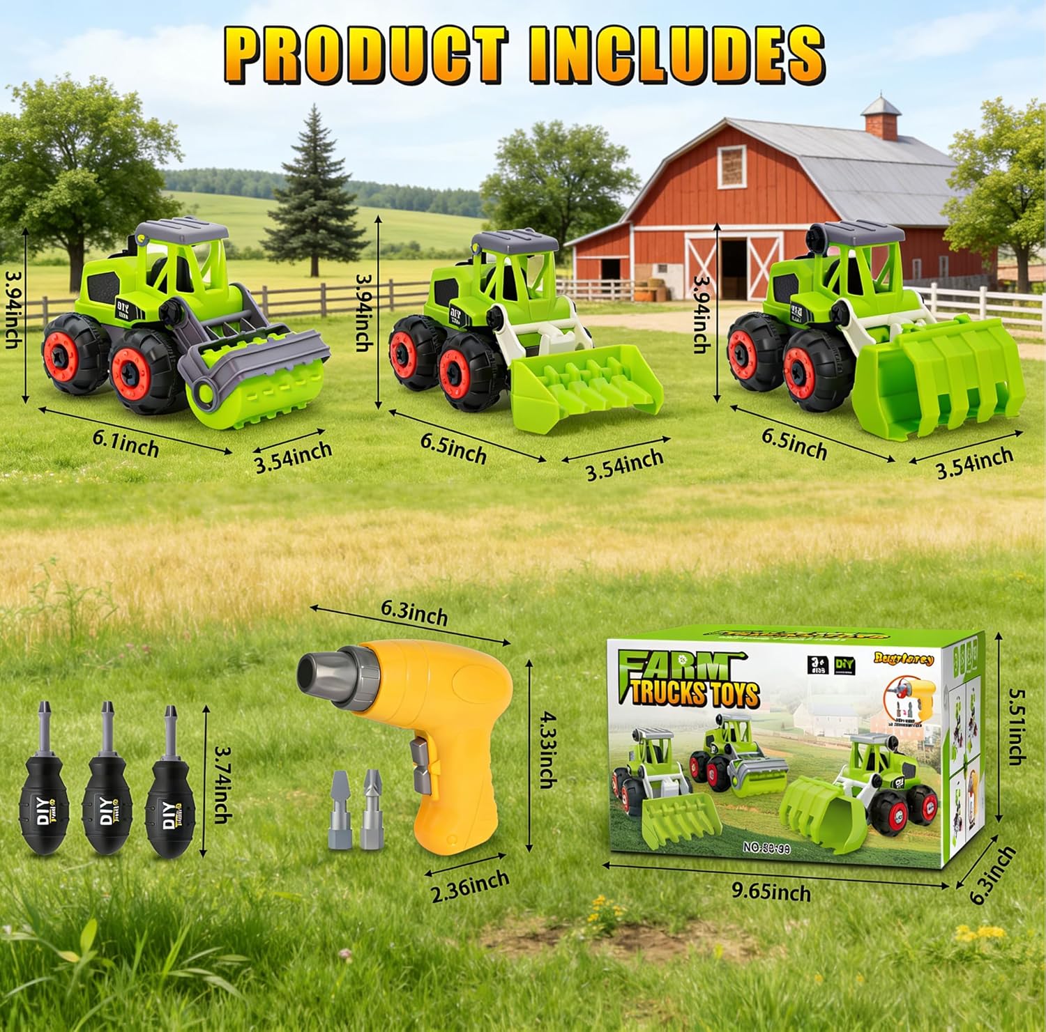 Take Apart Farm Trucks Toys for Kids Boys, DIY STEM Building Construction Toys with Electric Drill & Color Box, Gift for Boys Girls Toddlers Birthday