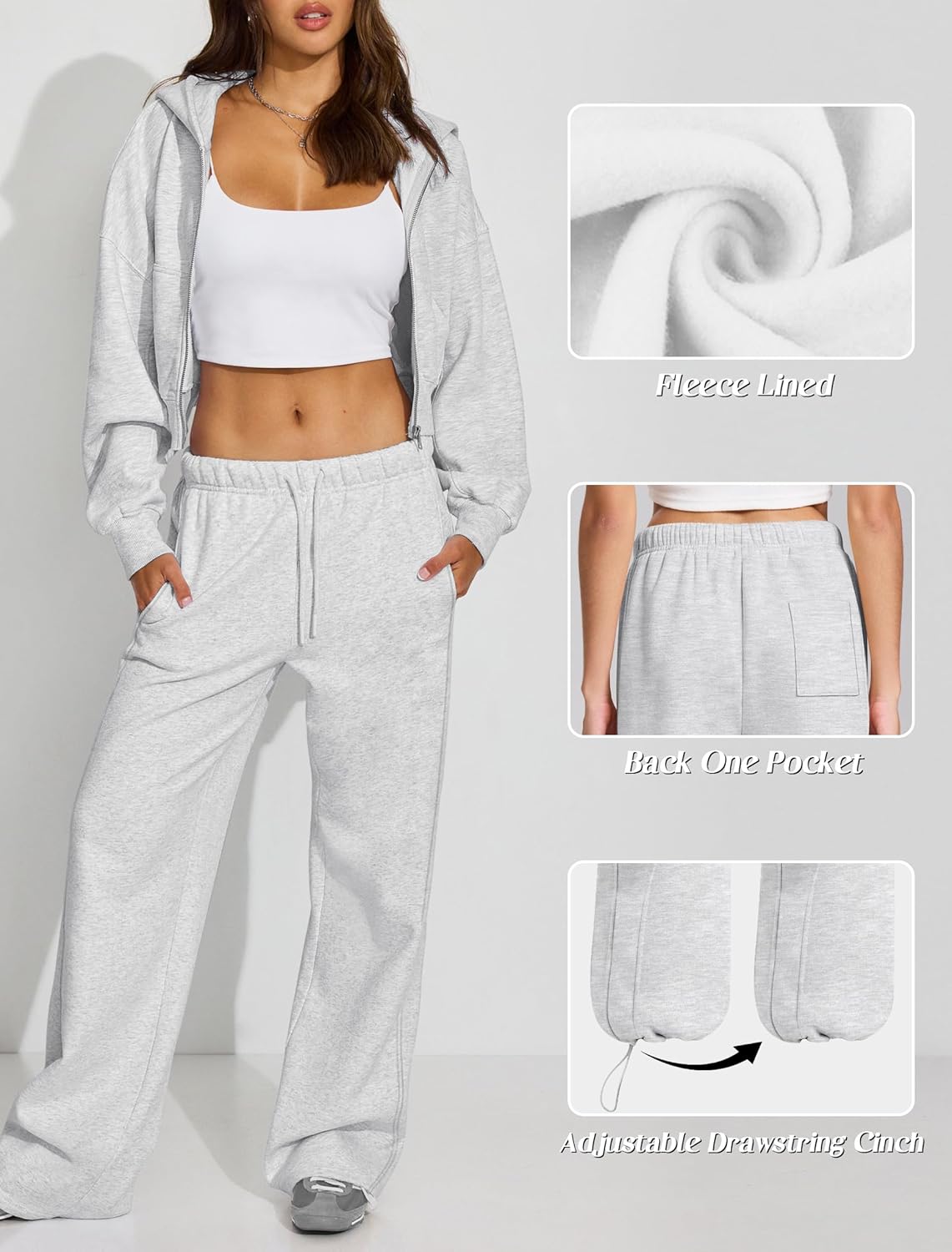 IWD Women's Cinch Bottom Sweatpants Fleece Lined Baggy Lounge Pants Wide Straight Leg Sweat Pants with 3 Pockets - Image 3