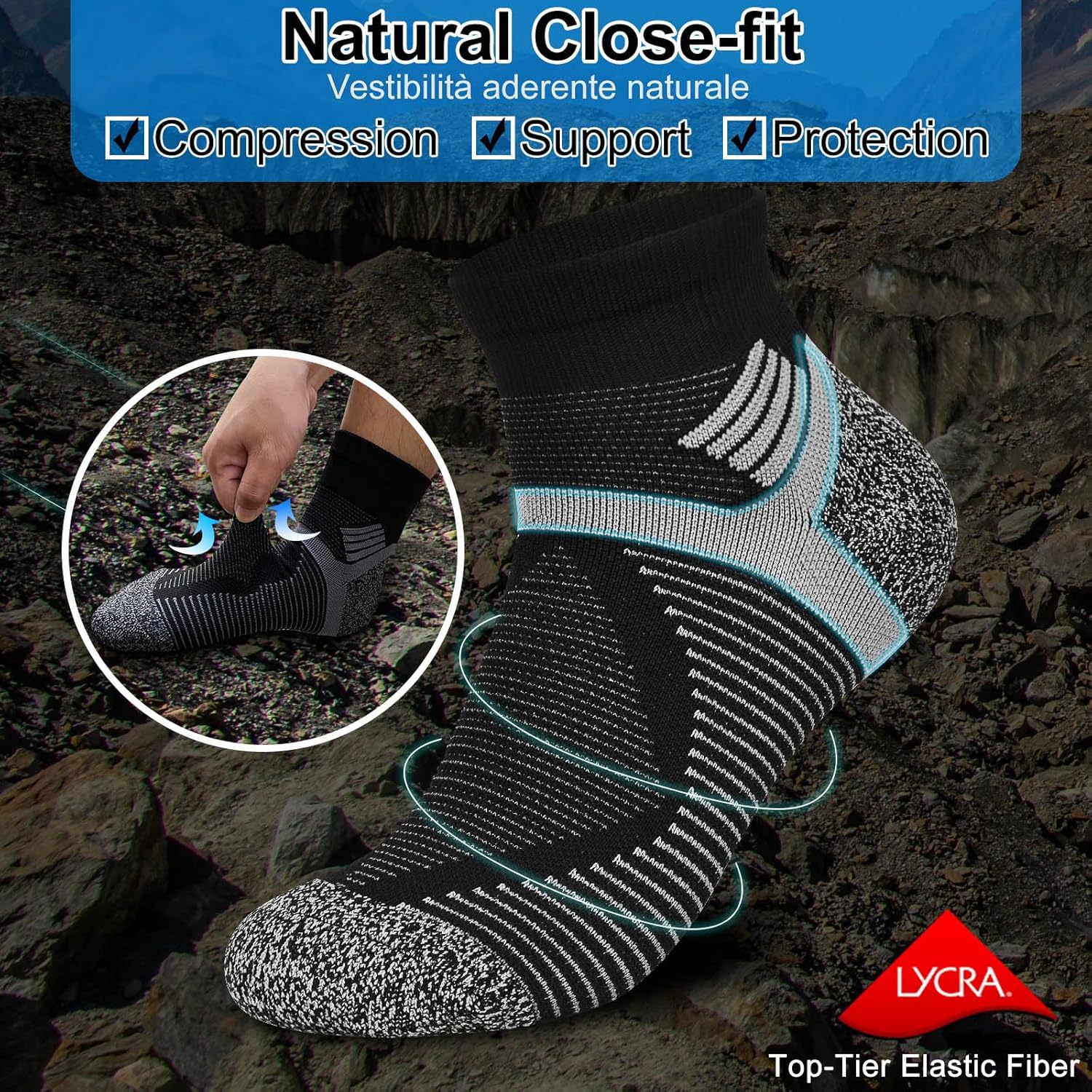 Cushioned Quarter Hiking Socks Men Women LYCRA® Compression Athletic Walking Running Cycling Moisture-wickking