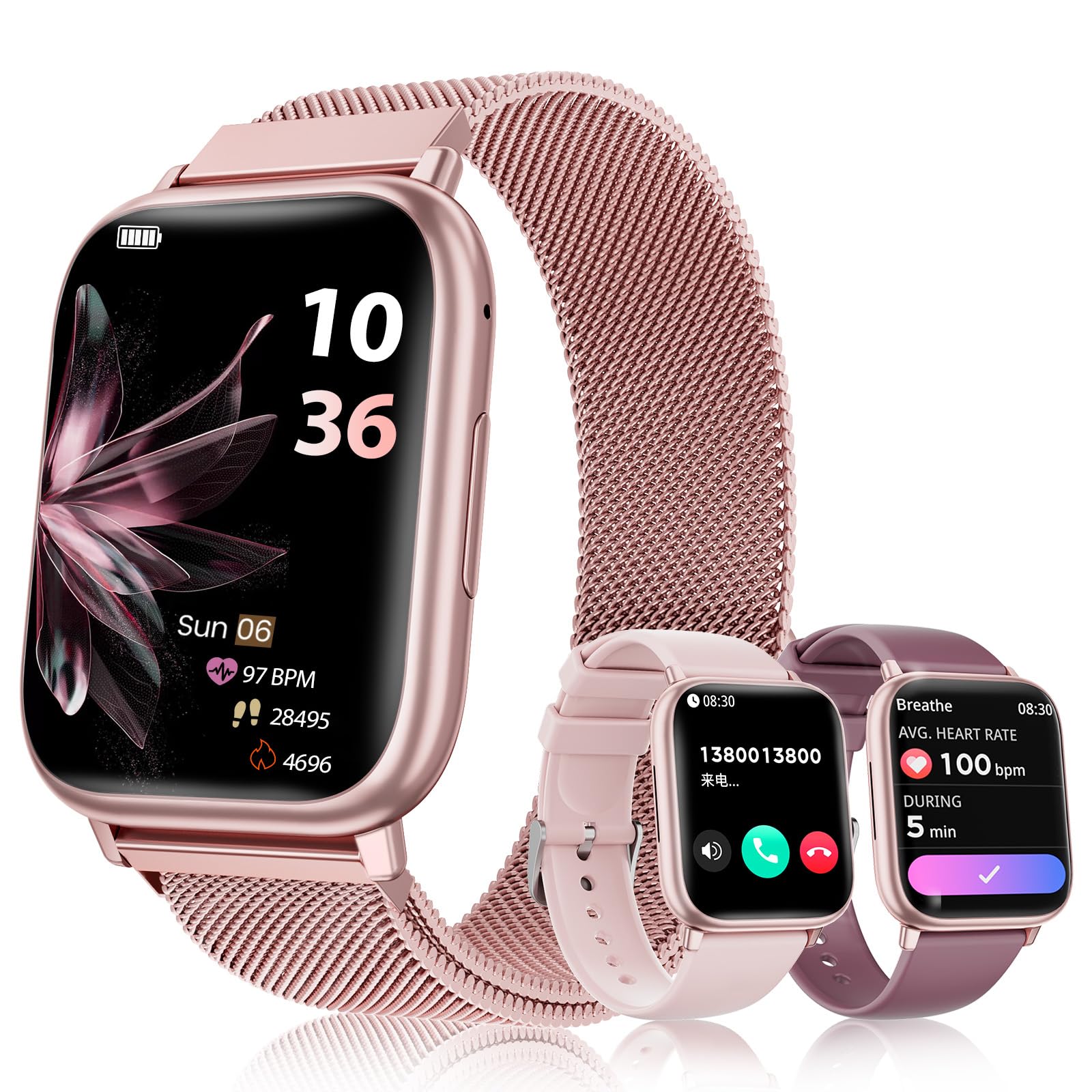 Smartwatch Donna, 1.83" Fitness Orologio con Effettua/Risposta Chiamate, con SpO2, 24H Cardiofrequenzimetro, Sonno, Ciclo Mestruale, Contapassi, 100+ Modalità Sportive, per iOS Android (pink gold)