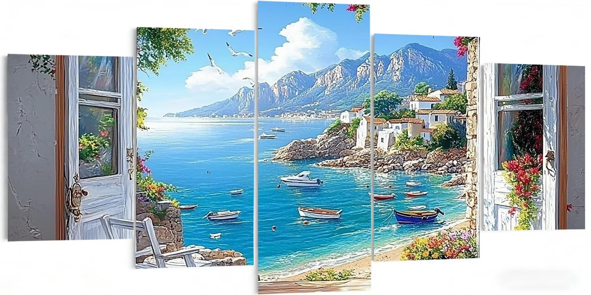 5-częściowy zestaw do haftu diamentowego kwadratowy plaża, krajobraz, diamentowy obraz, duży rozmiar 150 x 90 cm, 5D DIY wiele paneli kryształ górski ścieg krzyżykowy, kreatywny wypoczynek dla