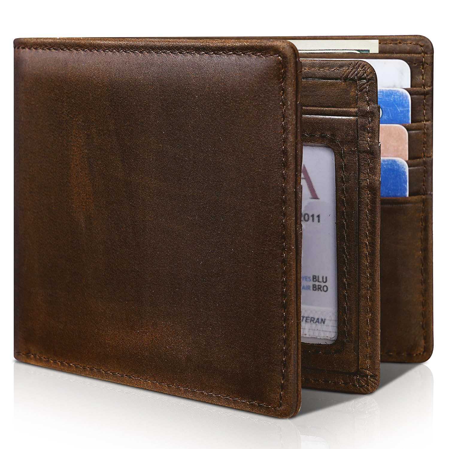 Artpaxy Mens Wallet Bifold Genuine Leather RFID Blocking Wallet for Men with 1 ID Window 15 Card Holders 2 cash pockets 1 Gift Box