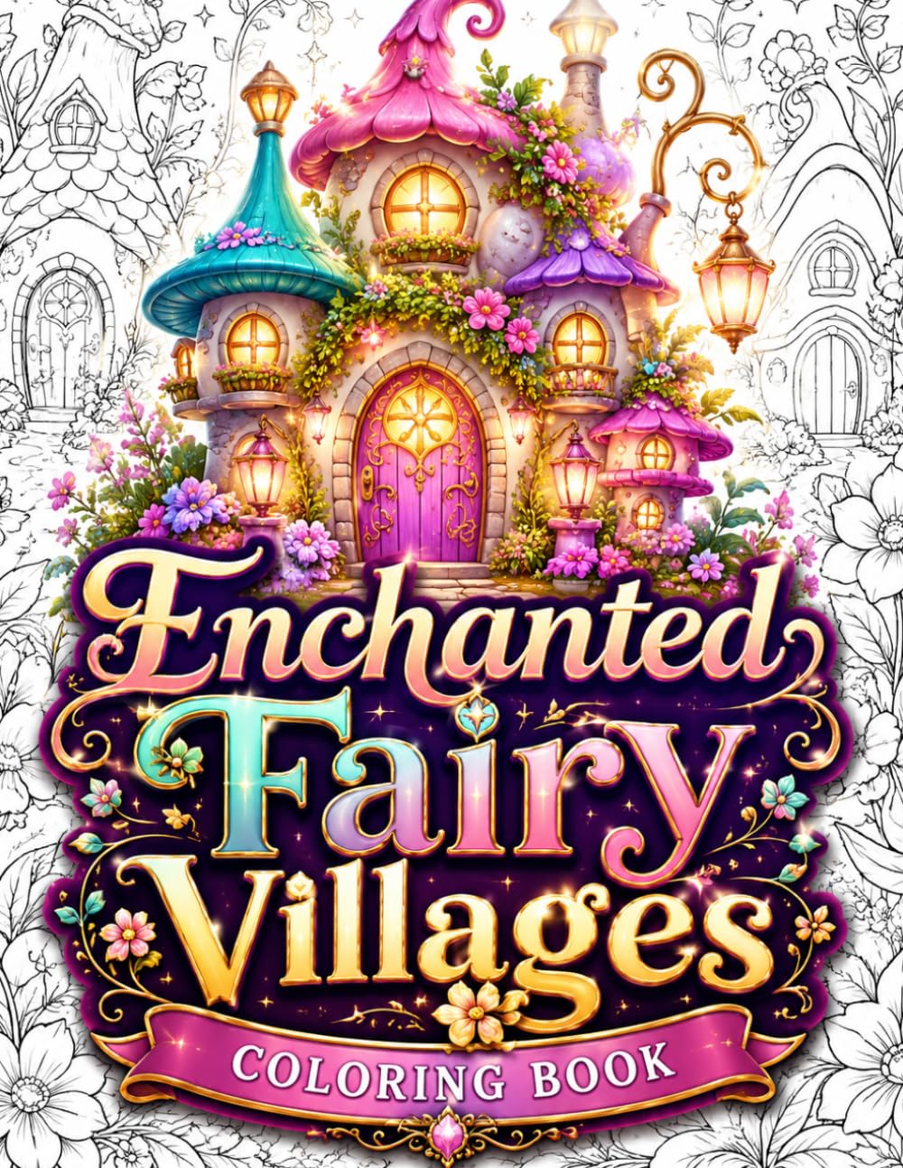 Enchanted Fairy Villages Coloring Book: 50 Enchanted Fairy Houses, Cozy Fantasy Cottages, Magical Mushroom Homes, Storybook Villages, Hidden Gardens ... Scenes for Relaxation and Stress Relief