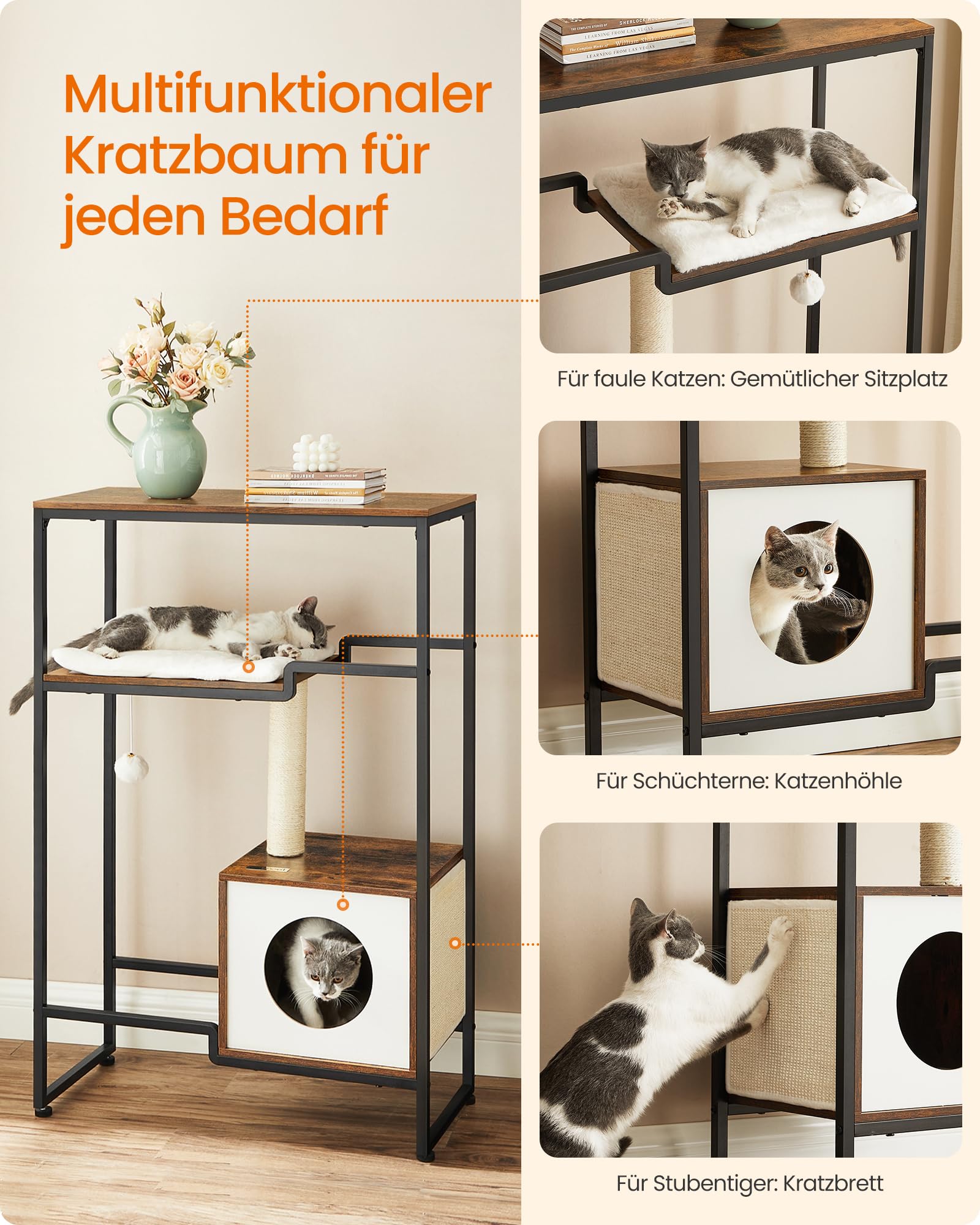 Feandrea Kratzbaum, Katzenbaum, 2-in-1-Möbel, vintagebraun PCT112X01