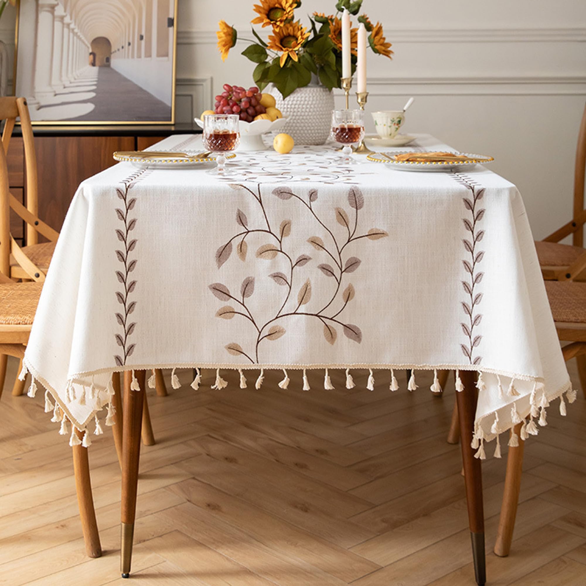 Nappe en coton et lin floral 140x180 cm lot de 6 pièces rectangulaires