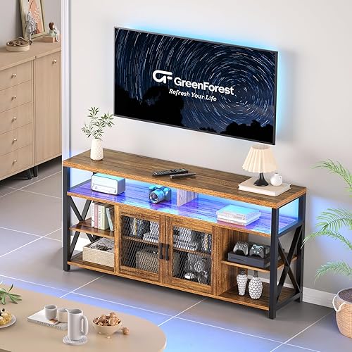 Miniatura 7 de GreenForest Centro de entretenimiento con luces LED para sala de estar de hasta 65 pulgadas, soportes de televisión de 58 pulgadas con gabinetes de