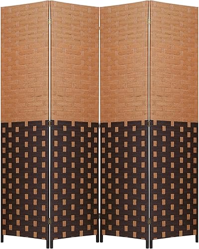 Vista 16 de FDW - Mampara plegable y portátil de madera con diseño de malla tejida para casa y oficina Negro