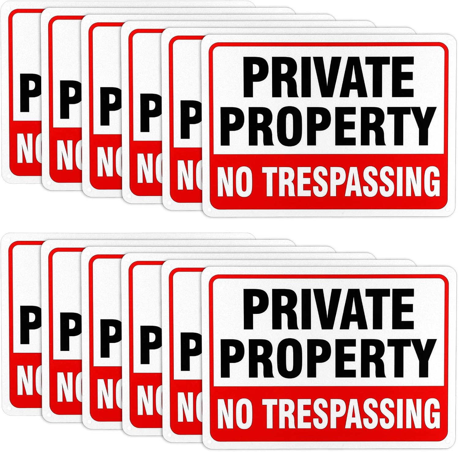 12 Pcs No Trespassing Signs, 10x7 Inch Private Property Reflective Aluminum Weatherproof Signs for Outdoor Security, Home, Yard, Business, Red Black and White