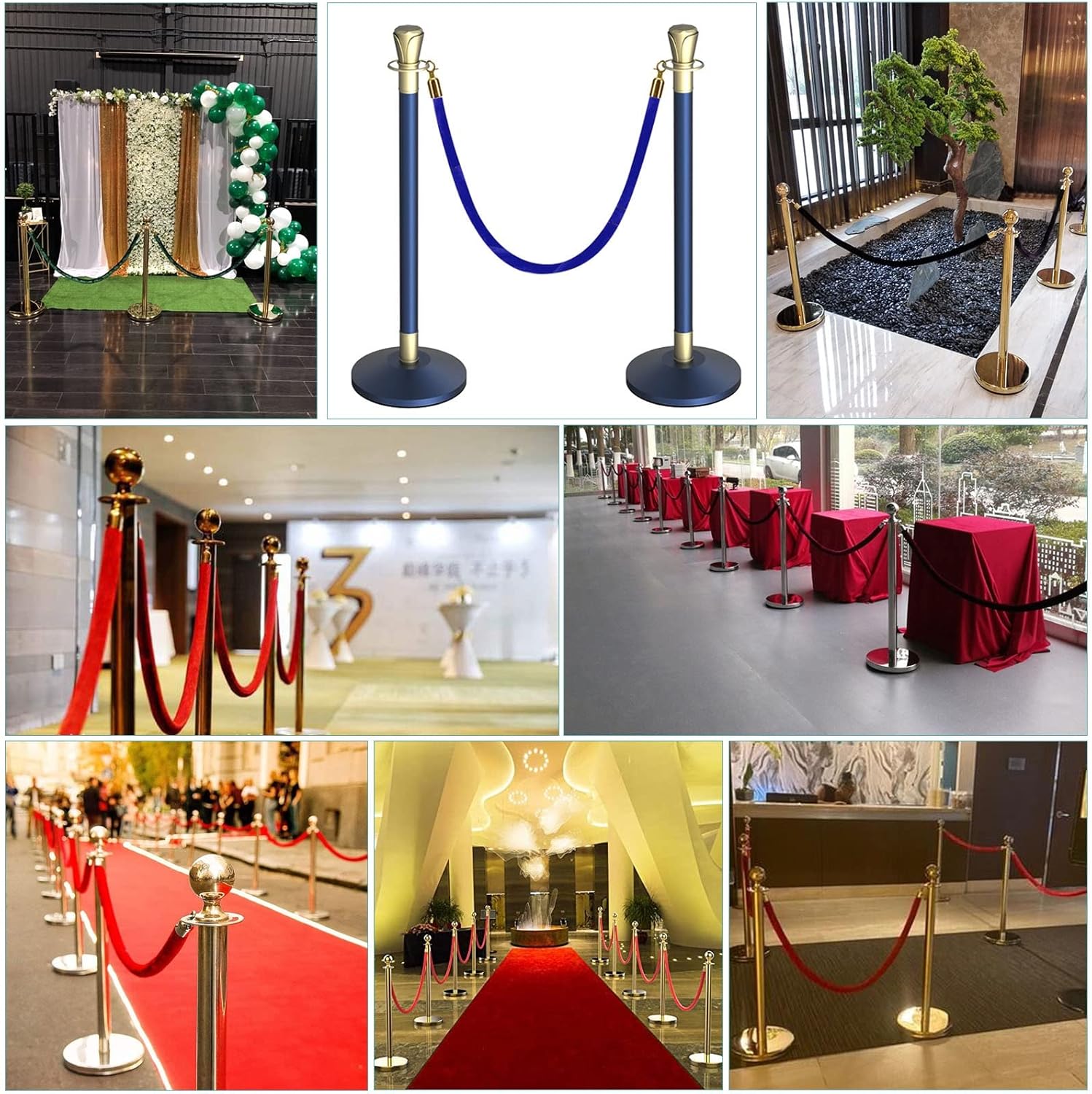Crowd Control Stanchion Rope Movie Theater Velvet Hanging Stanchion Rope Crowd Control Rope Barriers for Red Carpet, Trade Shows, Grand Openings, 2-Pack, with Gold Color Hooks (Burgundy 2.5m/8.2ft)