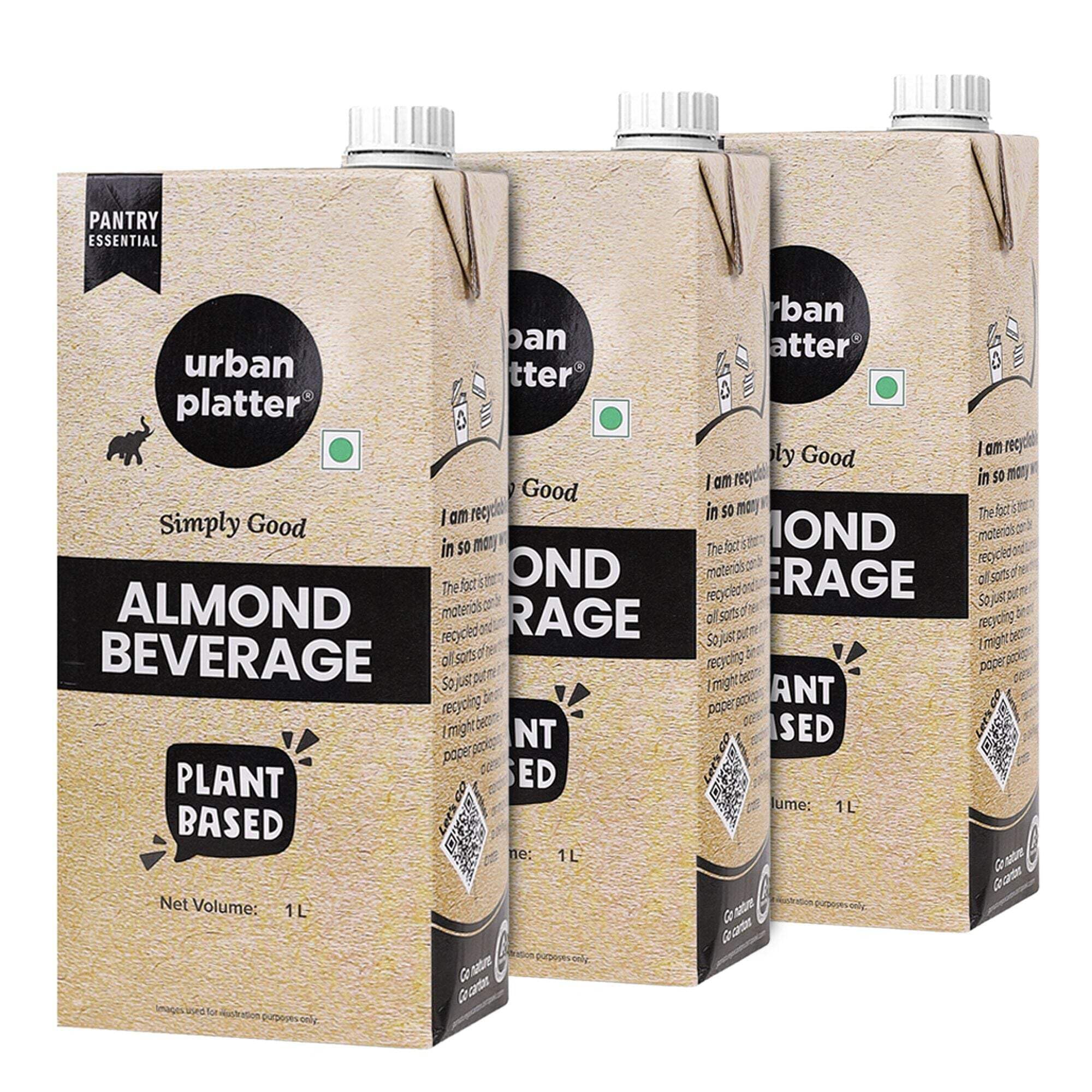 Urban Platter Unsweetened Almond Milk, Barista-Grade, Lactose-Free, Plant-Based Milk Alternative, 3 L, Pack of 3