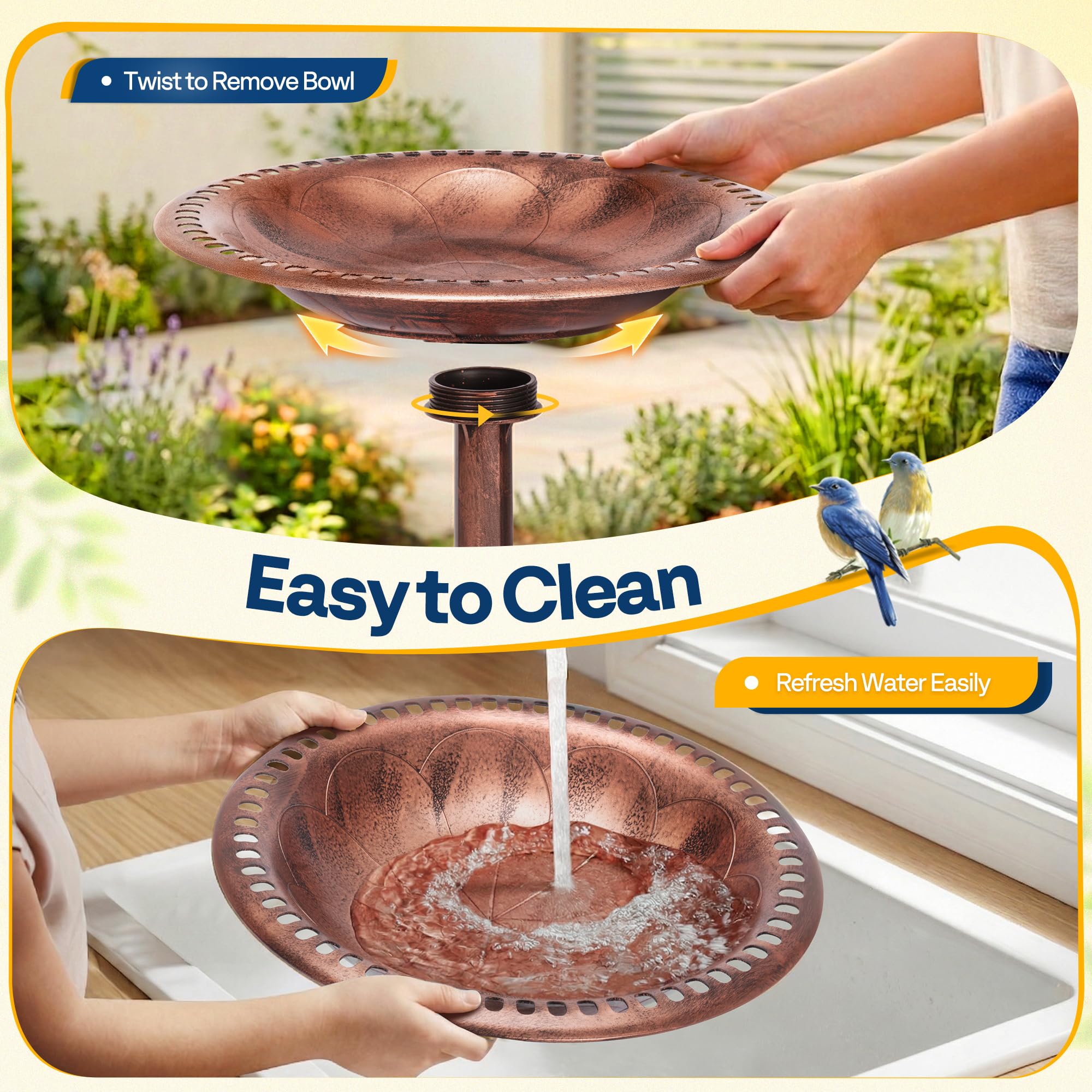 VIVOHOME Abbeveratoio per Giardino 71cm Altezza Poliresina Leggero Antico Plastica Resina da Terra Esterno Ciotola d'Acqua per Uccelli