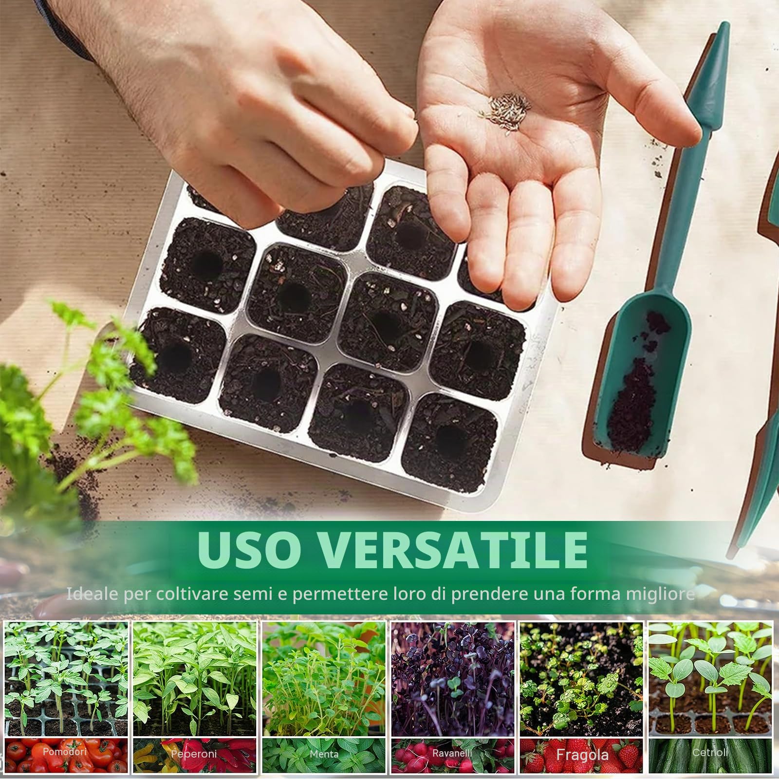 Mini Serra Germinazione, Set di 5 Vassoi per Germinazione Mini Serre con Luce per Piante,Vassoi per Coltivazione con Coperchio,10 Etichette,2 Strumenti,Guanti, Piantine Vassoio di Germinazione