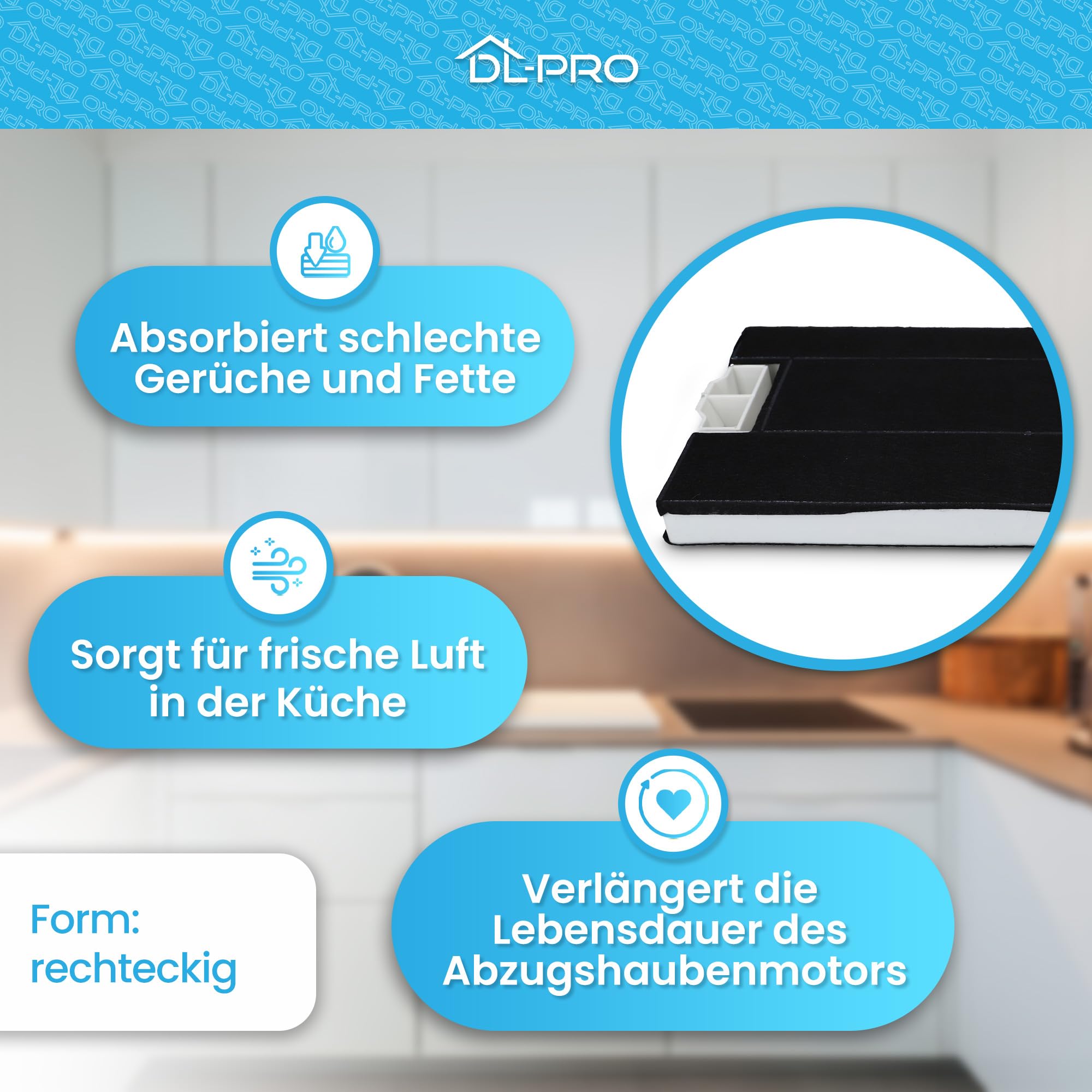 DL-pro 2x Kohlefilter Aktivkohlefilter Set für Dunstabzugshauben [SAUBERE LUFT] für Balay 434229 00434229 Bosch DHZ4506 Siemens LZ45501 Neff Z5144X1 Bosch HEZ9VRCR0 Dunstabzug Umlufthaube
