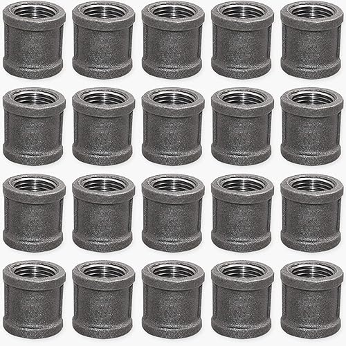 Brooklyn Pipe Paquete de 20 accesorios de acoplador de tubo de 34 pulgadas Accesorios de tubería de metal industrial Tubo de hierro fundido