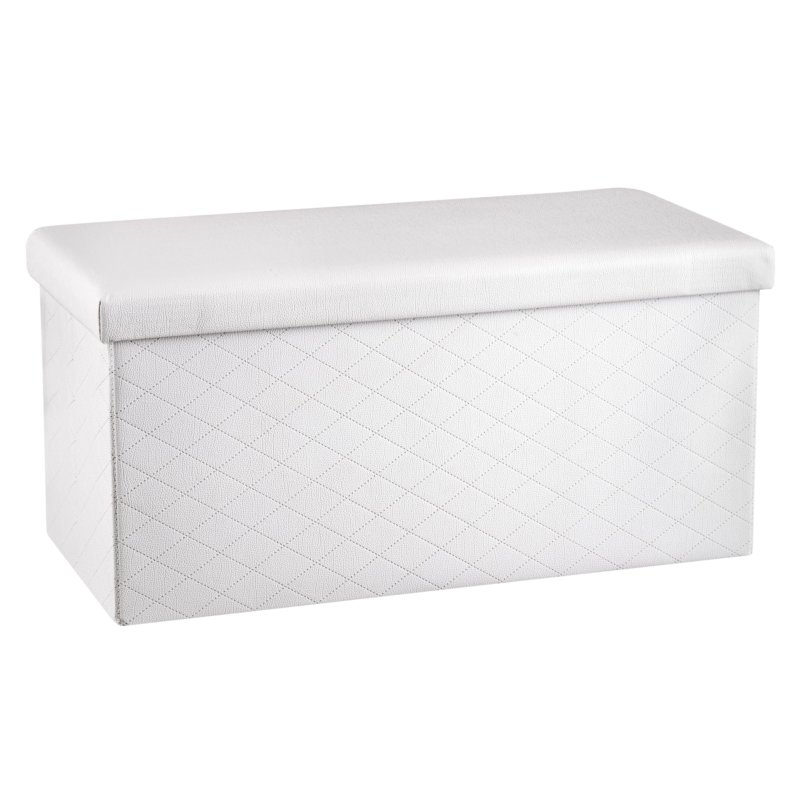 Baroni Home Baúl Plegable, Contenedor de Almacenaje, Reposapiés 76x38x38 cm, Cuero Sintético, Blanco
