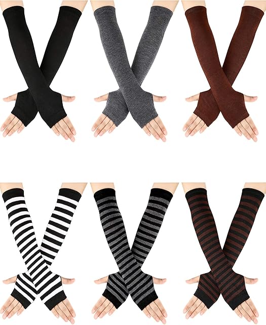 SATINIOR 6 Pairs Women Long Fingerless Gloves Arm Warmers Knit Thumbhole Stretchy