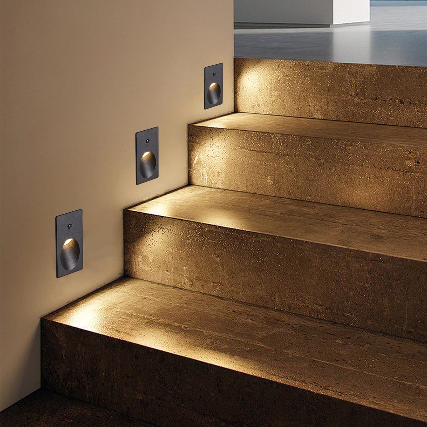 Motion Sensor Indoor Step Light, Adjustable Color Temperature (2700k/4000k/6000k), 3 watts, Flush Mounted/for Stairs, hallways, aisles, bedrooms, Non-Glare, Aluminum housing (Frosted Black)