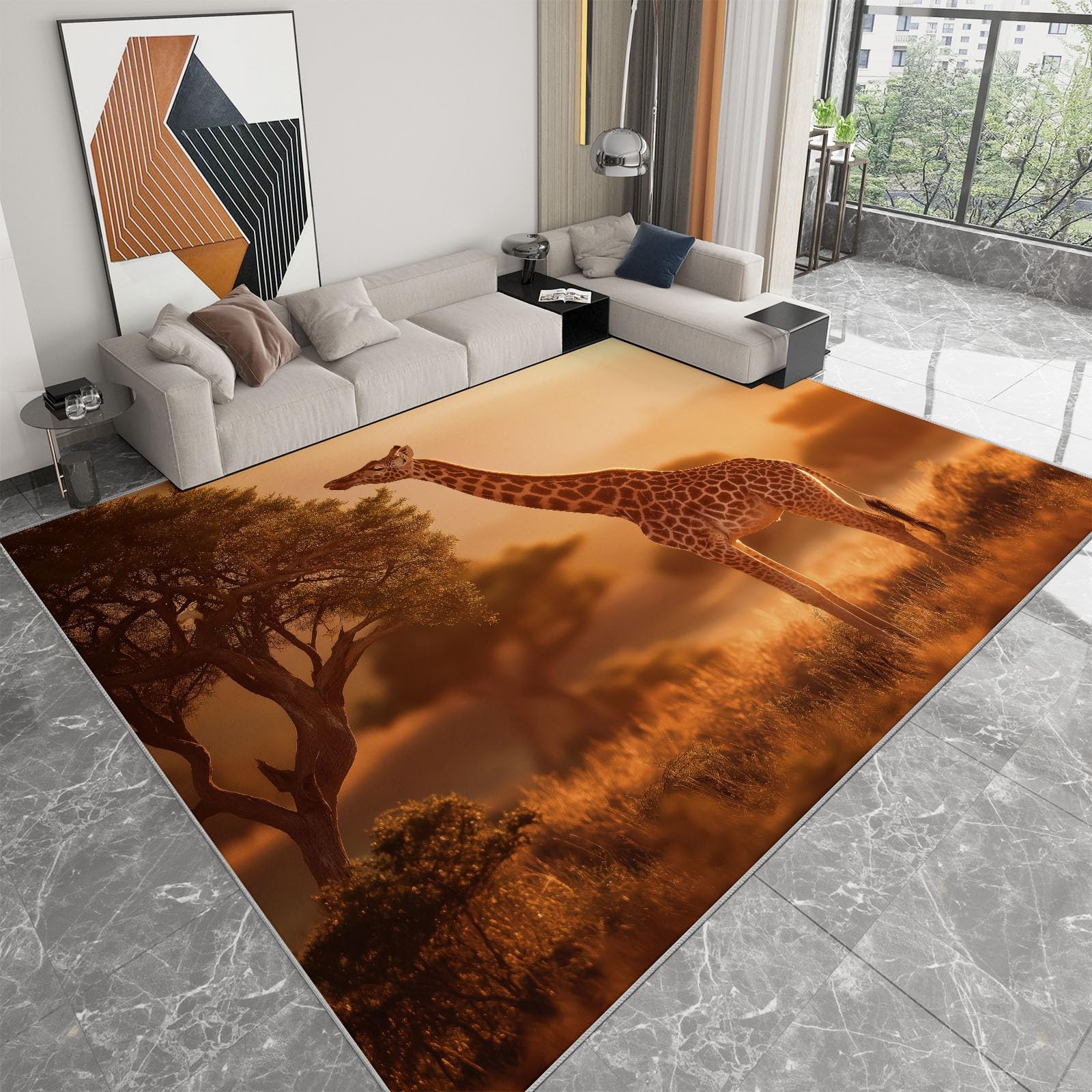 Feld-Girafa Alfombra de salón, 160 x 230 cm, fotografía de animales, franela lavable, antideslizante, alfombra de pelo corto, alfombra de suelo para salón, comedor u oficina, fácil de limpiar