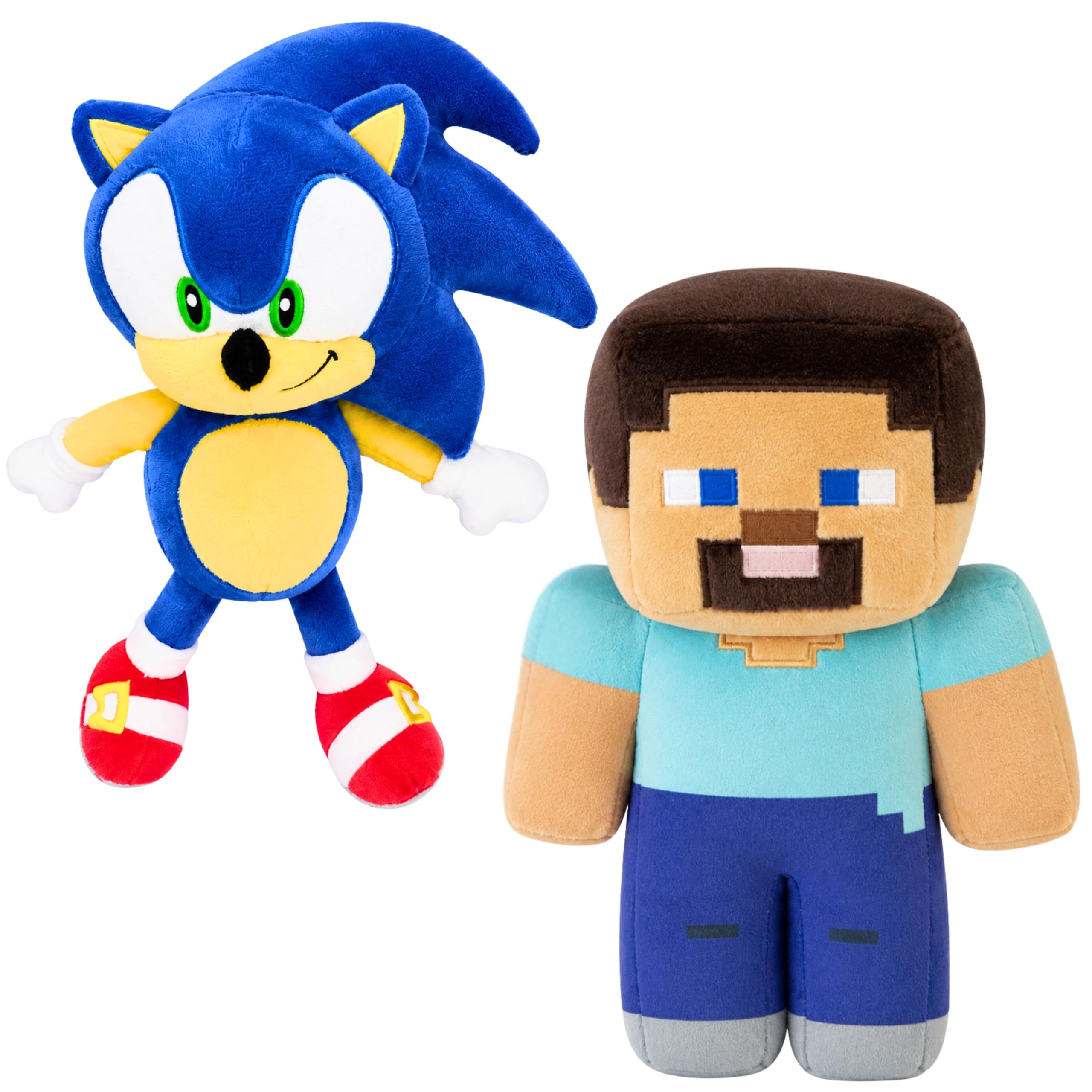 Sonic and Minecraft Steve Plush Toys Set, Cute Cartoon Collectible Soft Toys for Kids Collectors Bedroom Display Birthday 3+ Years