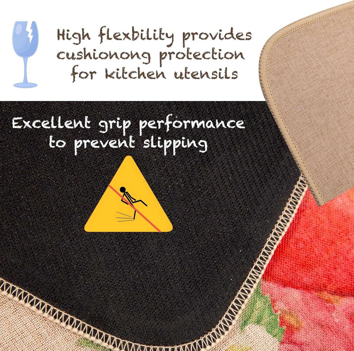 Strawberry Kitchen Decor Rug Set of 2, Spring Summer Seasonal Strawberry Kitchen Rug Non-Slip Linen Mats, Cushioned Anti-Skid Floor Mats 17x29 and 17x47 Inch for Indoor Outdoor Home Decor