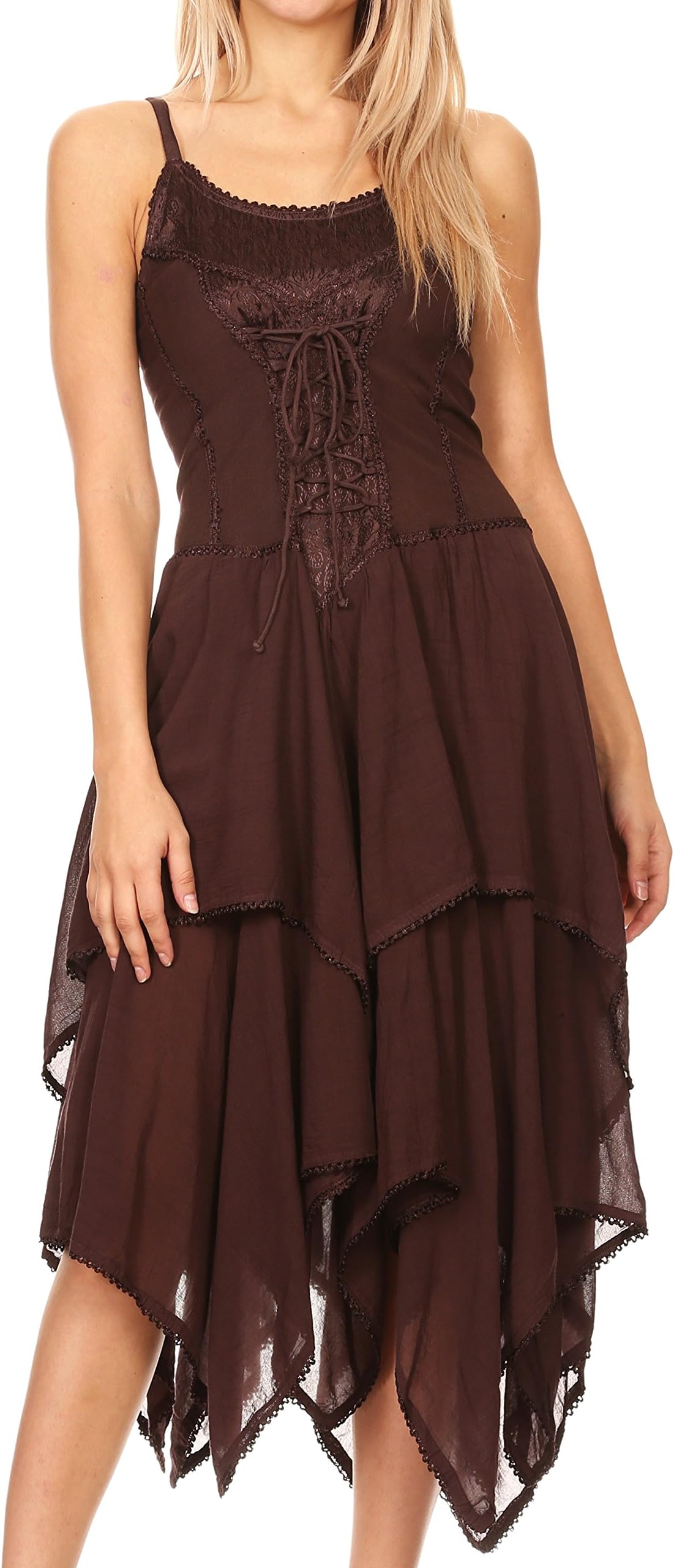 Sakkas Lady Mary Jacquard Corset Style Bodice Lightweight Handkerchief Hem Dress