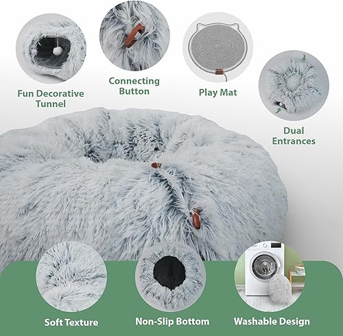 Miniatura 5 de Cama de dona para gatos y almohadilla para rascar para gatos, túneles interactivos para gatos de interior, se adapta a varios gatos de hasta 15