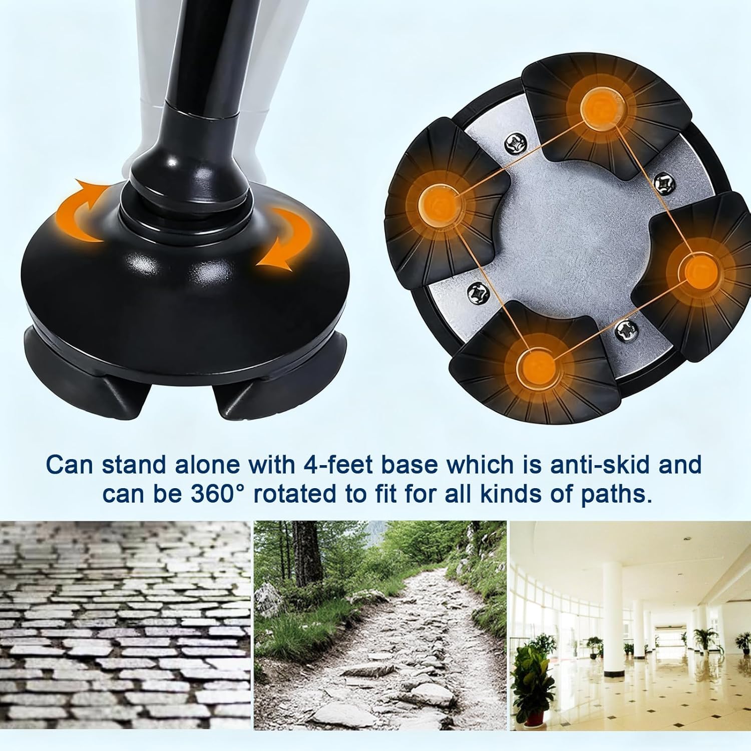 Walking Cane for Women & Seniors Balance – Foldable Adjustable Smart Cane for Men with LED Light & Alarm, Four-Leg Base & Double Handles, Lightweight Mobility Aid for Elderly Stability