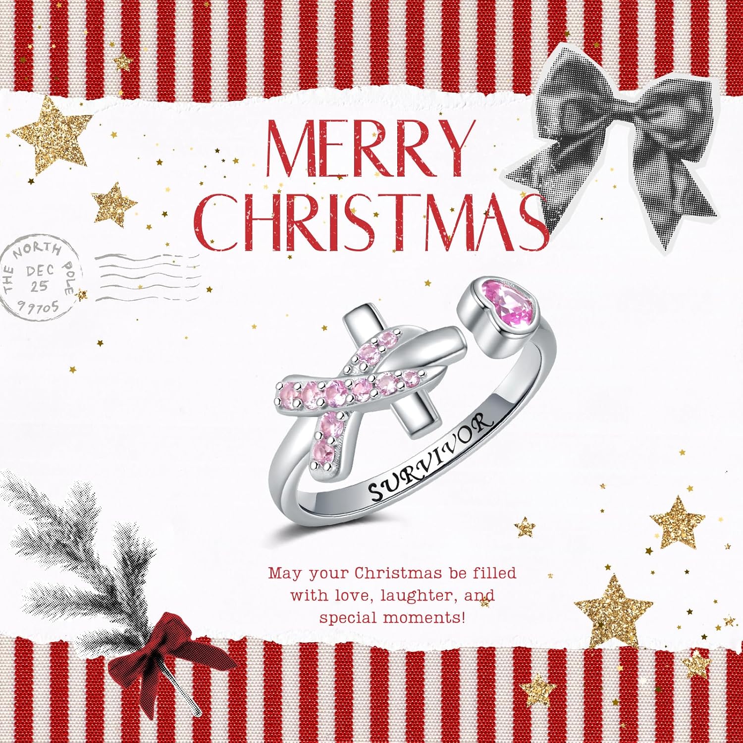 Breast Cancer Awareness Ring for Women: 925 Sterling Silver Pink Ribbon Jewelry Gifts for Cancers Fighter Survivor