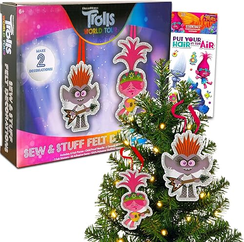 Trolls - Juego de adornos de bricolaje – Paquete con adornos de trolls, kit de manualidades de costura con fieltro, hilo y más calcomanías de