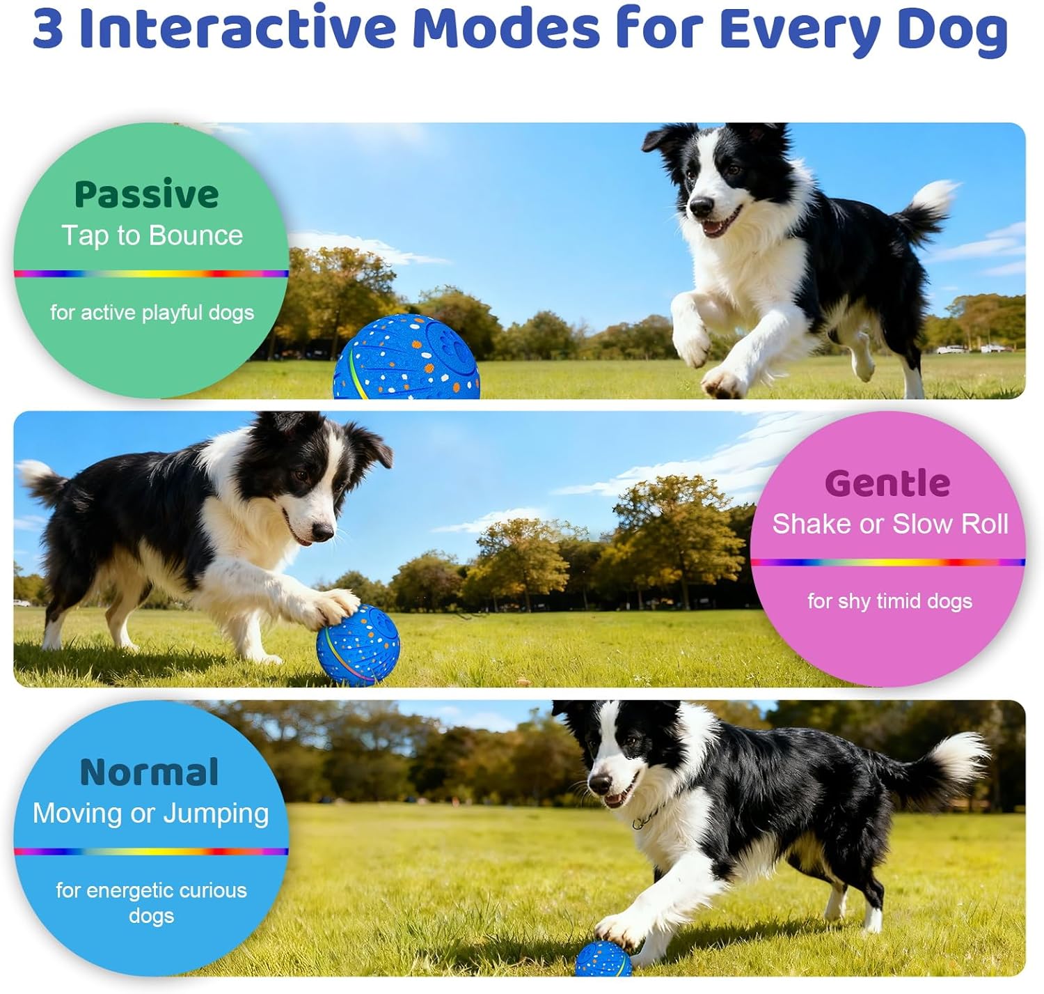Interactive Dog Toys Ball for Small Medium Dogs - Smart Moving Bouncing Dog Ball with RGB Lights, E-TPU Material, 3 Play Modes Automatic Rolling Dogs Toy Keep Them Busy (Blue) - Image 3