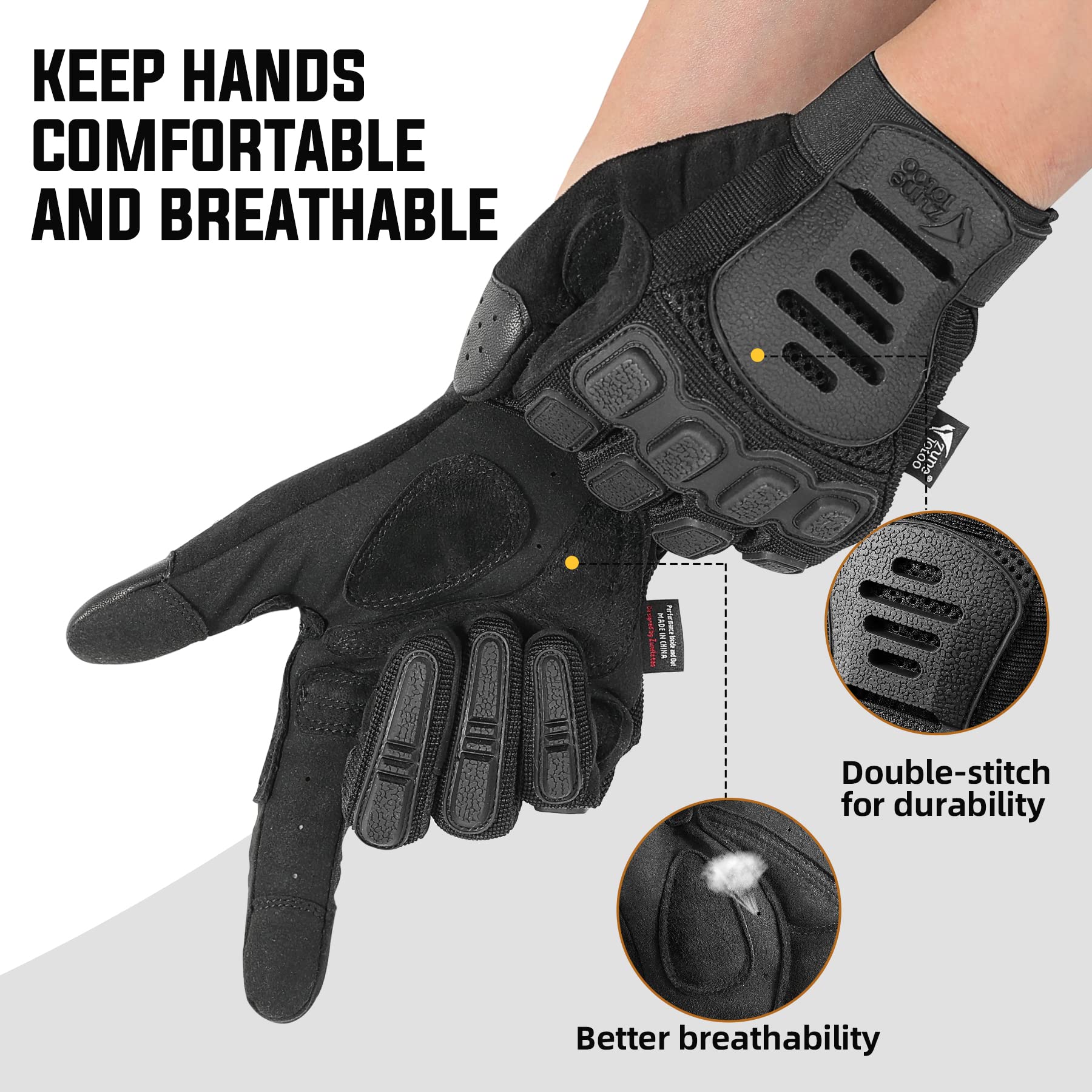 Zune Lotoo Gants de Moto Noir, Gants Tactique Militaire sans Doigts pour Homme, Gant Airsoft Demi-Doigts Respirants et Absorbant Les Chocs pour Airsoft Paintball Course Cyclisme Motocross