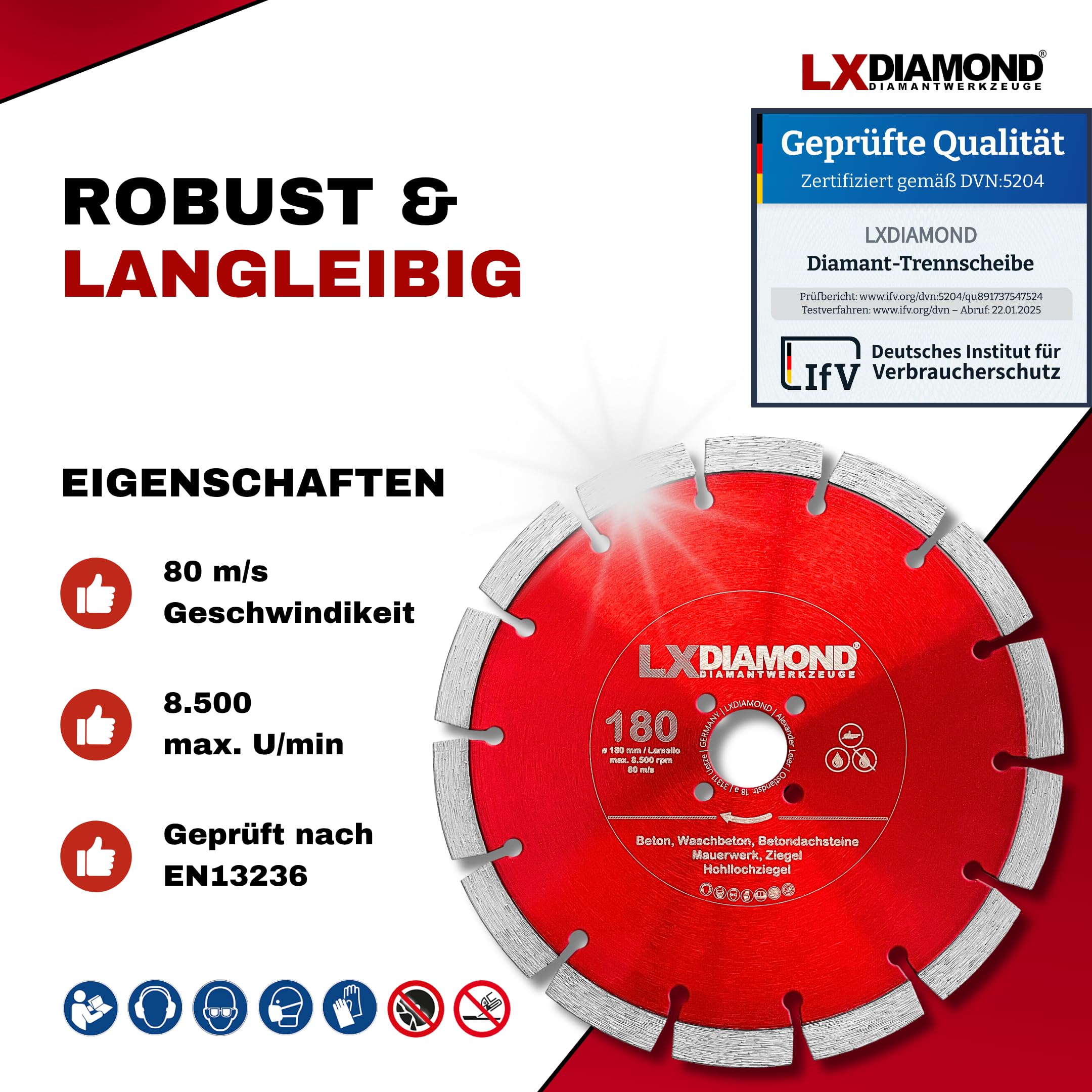 Diamant-Trennscheibe 180mm - geeignet für Beton Mauerwerk Universal - 180 mm Diamantscheibe passend für Lamello Tanga Delta S2 / Fein MF14-180 Montagefräse - in Premium Qualität