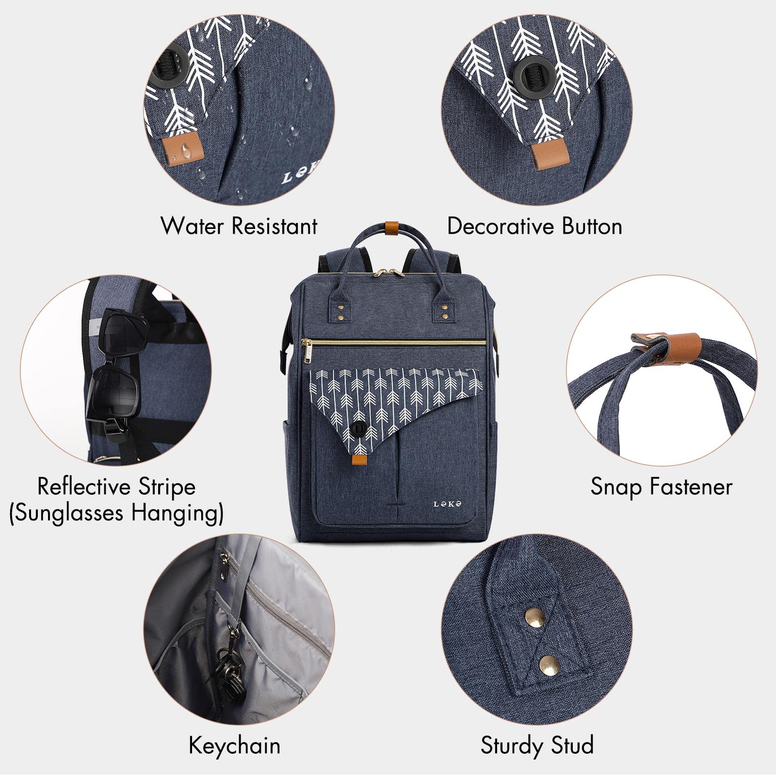 Lekesky Zaino Donna, Multiuso Backpack Porta PC 15.6 Pollici con Borsa Antifurto, Impermeabile Zaino Lavoro Laptop Elegante per Viaggio, Ufficio, Università, Blu