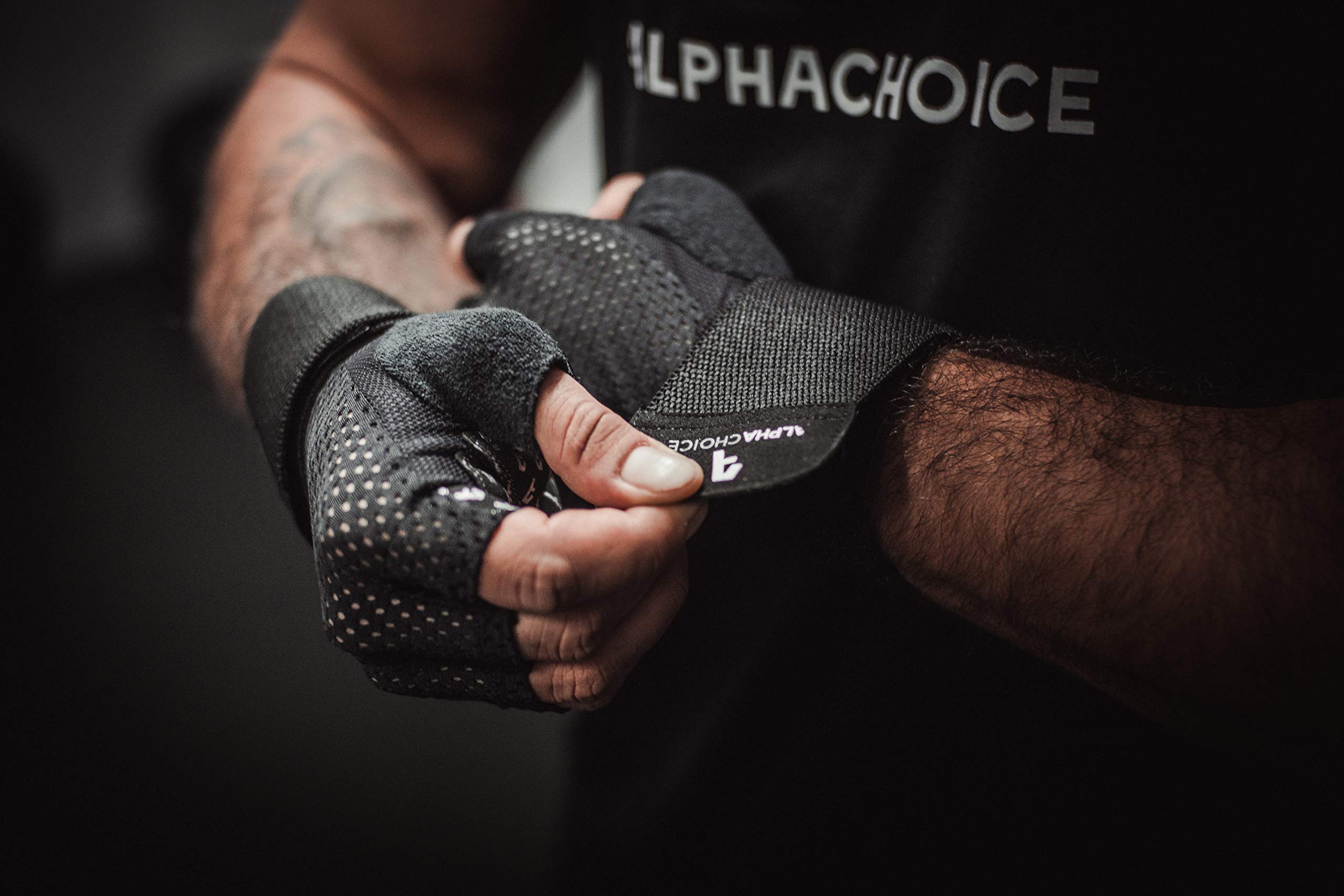 Alphachoice Performance - Guanti da fitness per uomo e donna, con protezione per il polso, guanti da allenamento per la forza, bodybuilding, sollevamento pesi (S, nero)
