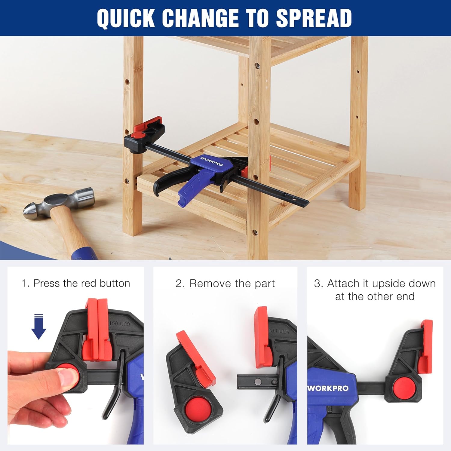 WORKPRO 150mm Ratchet Bar Clamp Set, 285mm Spreader, Quick Release and One-Handed Clamp, Ideal for Woodworking and DIY Projects, 2-Pack 7 81bkubQoNPL. AC SL1500